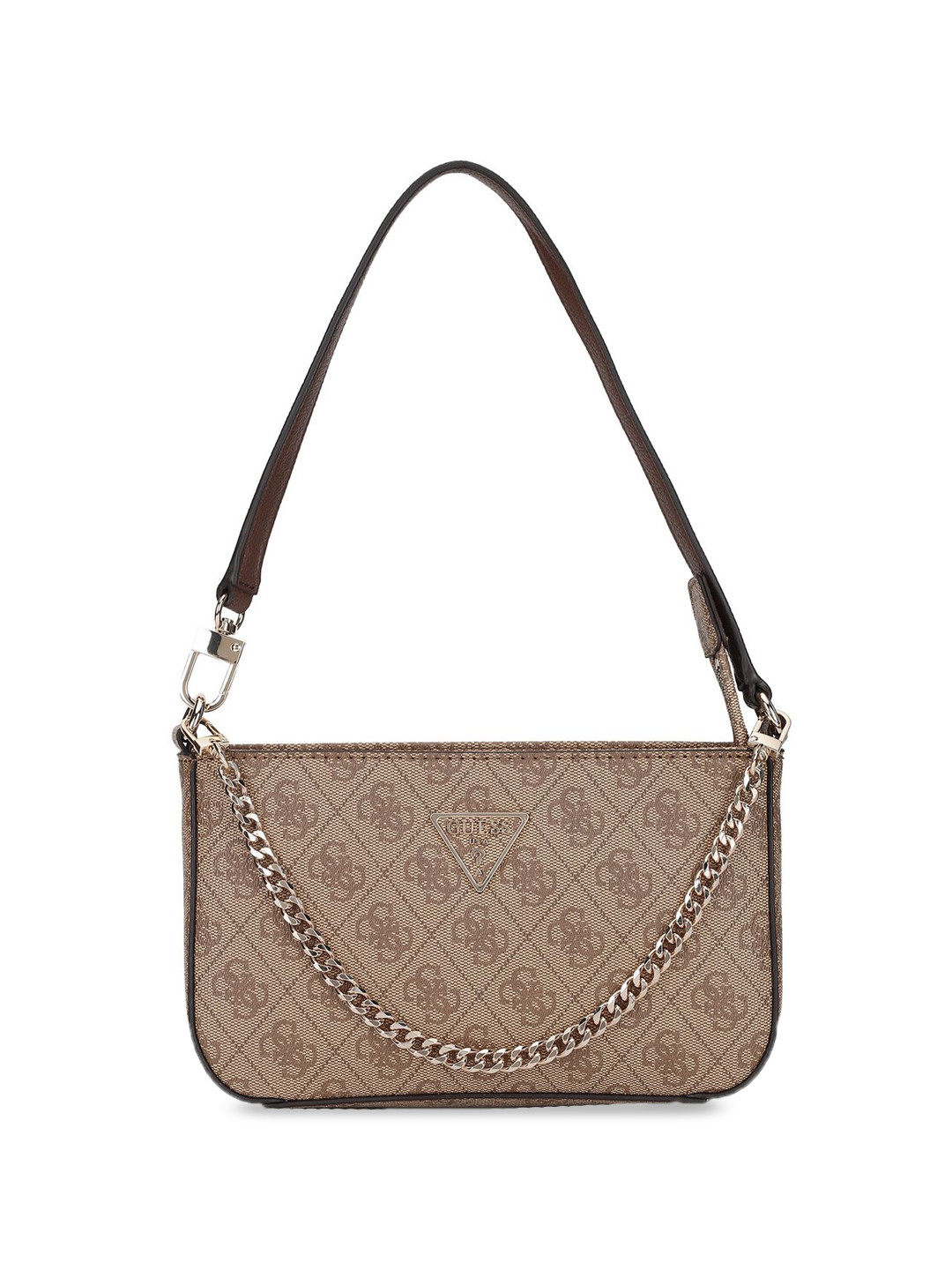 

GUESS Printed PU Structured Shoulder Bag with Cut Work, Brown