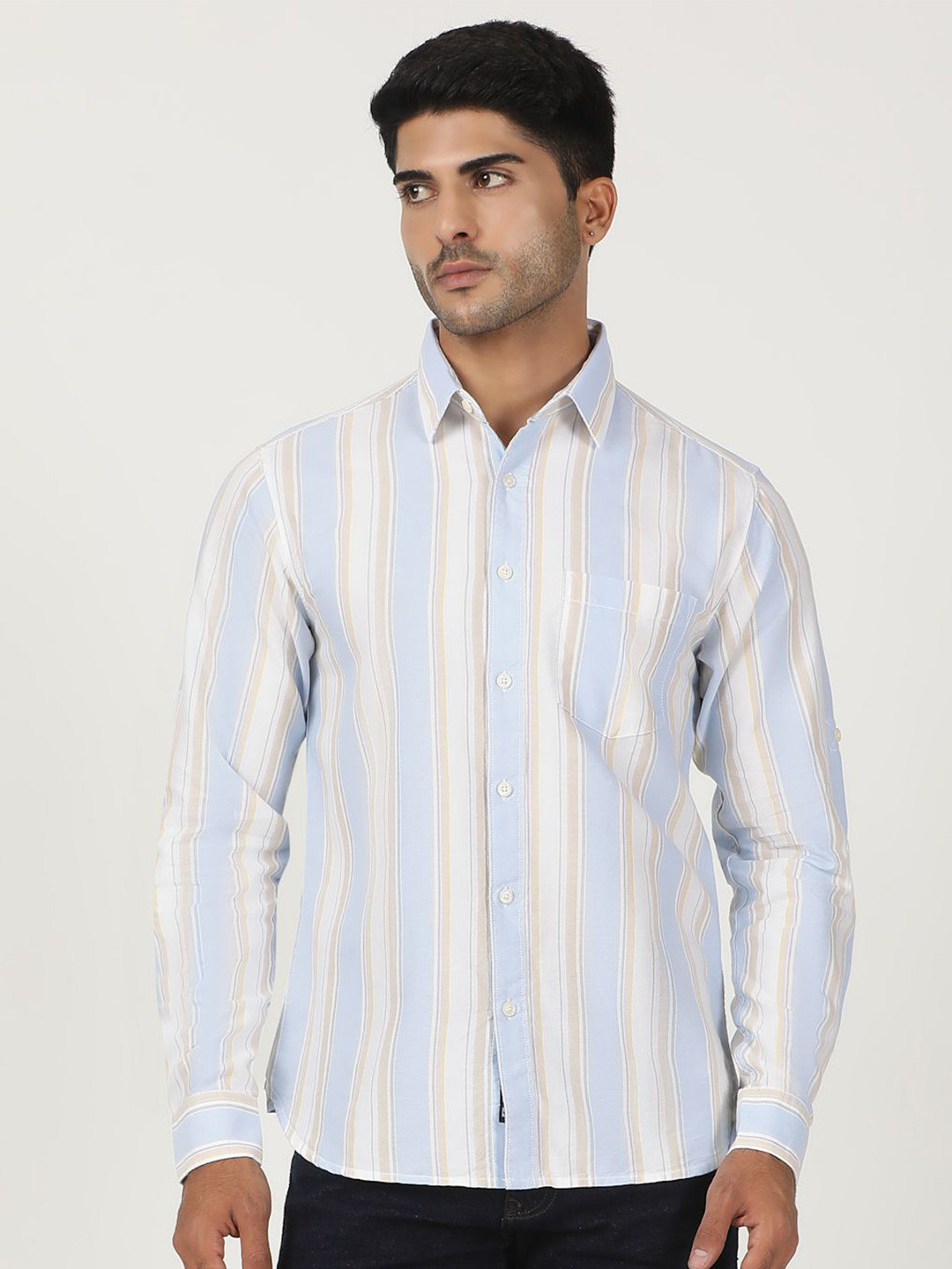 

Greenfibre Men Slim Fit Opaque Striped Casual Shirt, Blue