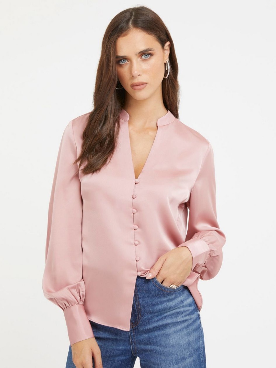 

GUESS Women Opaque Casual Shirt, Pink
