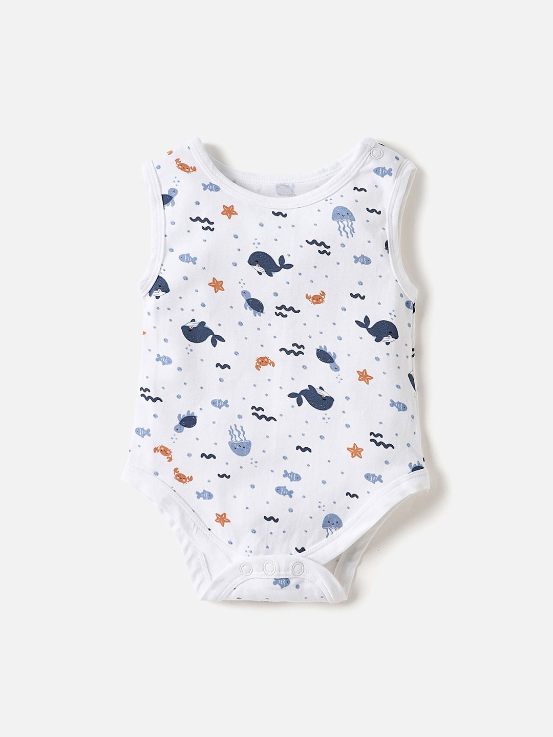 

Juniors by Babyshop Infant Boys Printed Pure Cotton Bodysuit, White