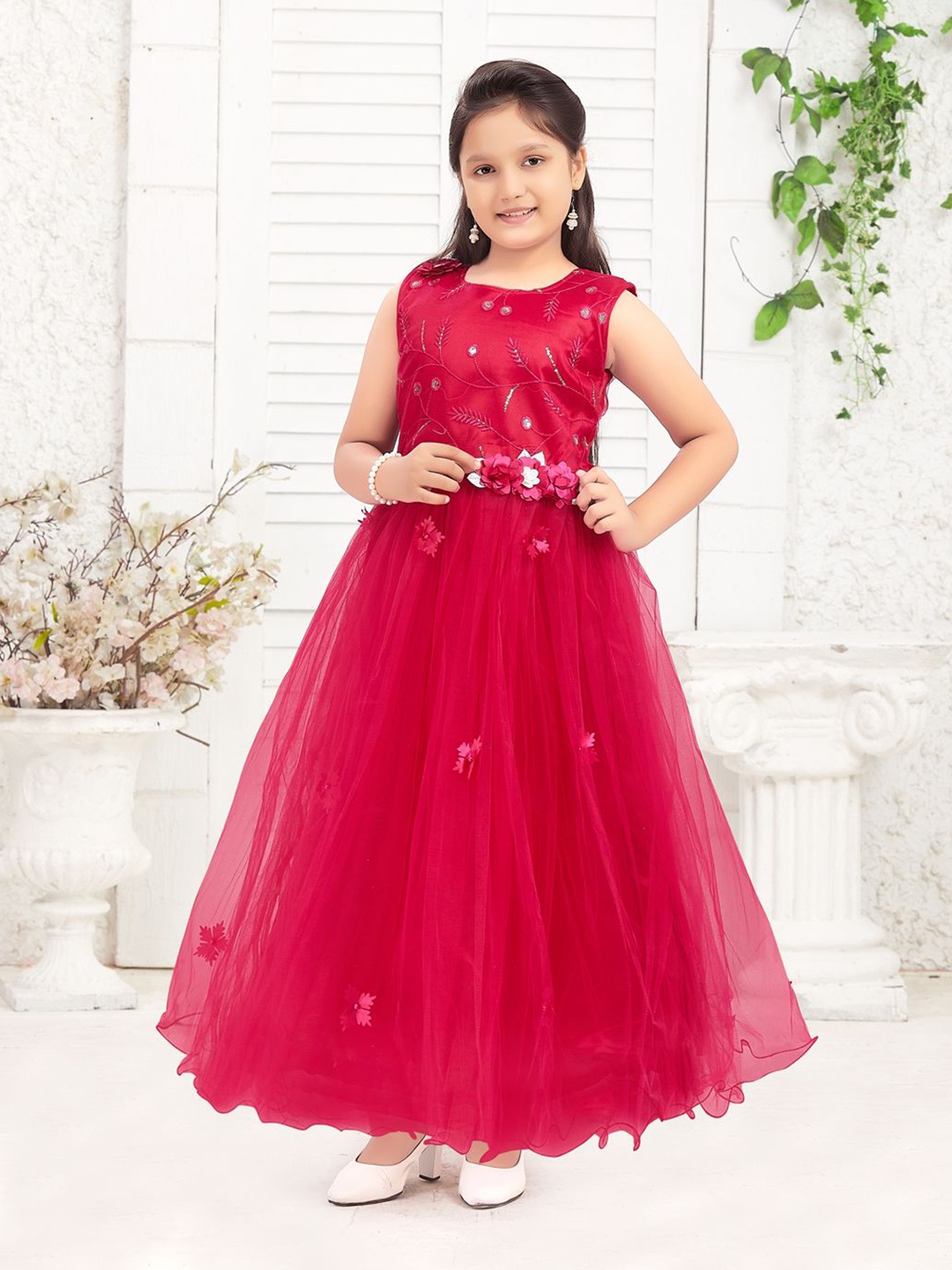 

BAESD Embellished Net Maxi Dress, Pink