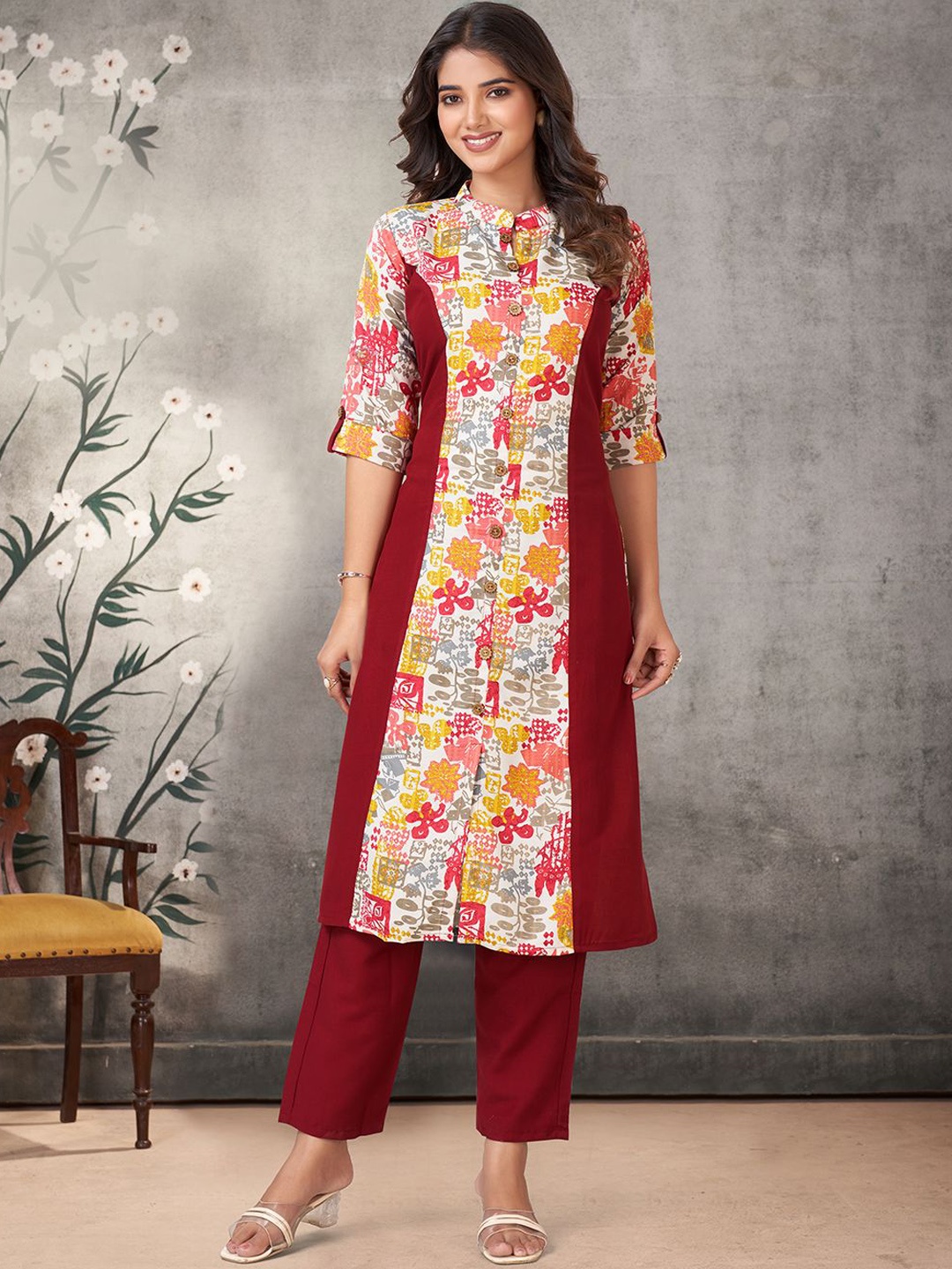 

KALINI Women Ethnic Motifs Printed Regular Kurta with Palazzos, Red