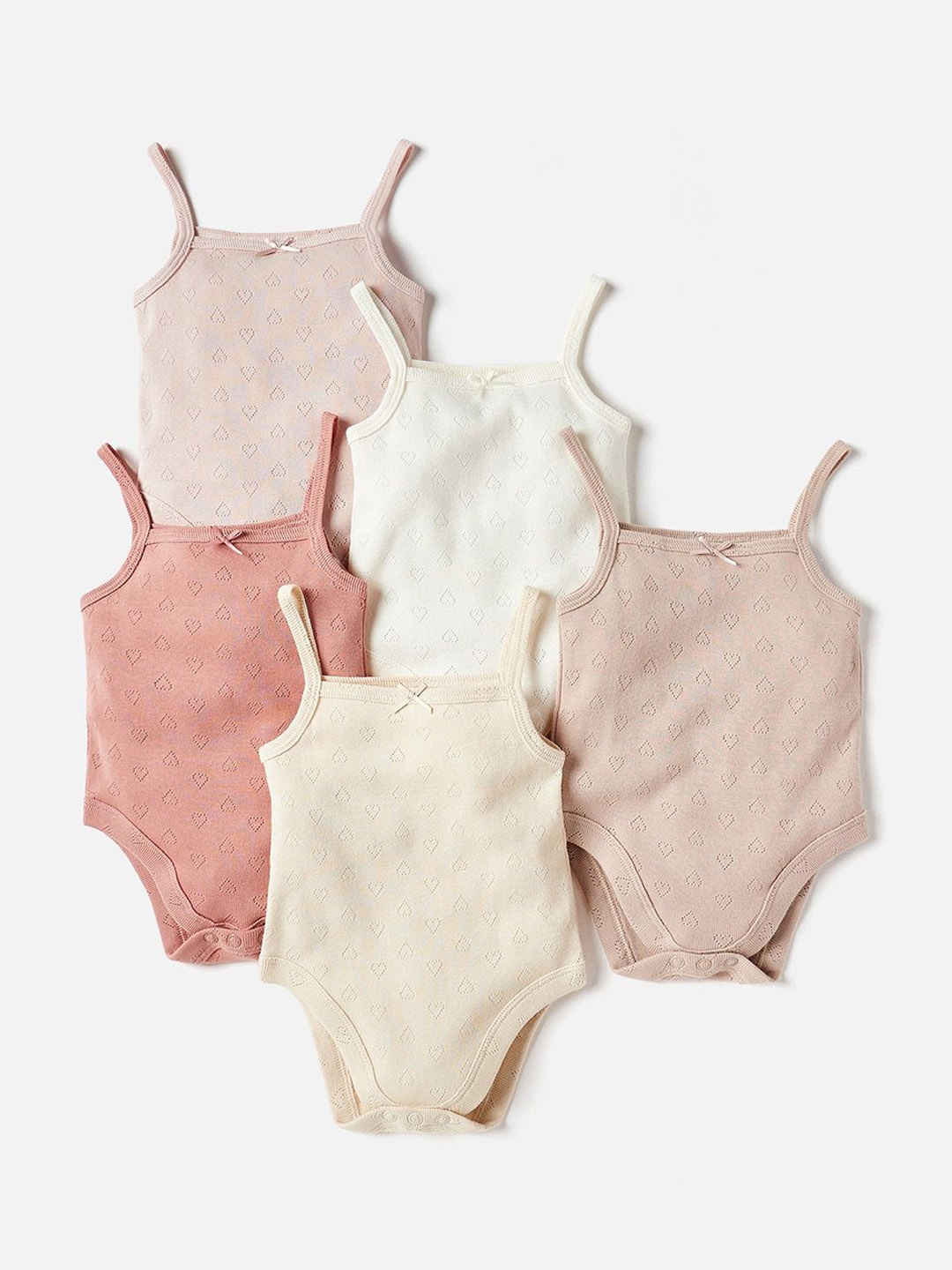 

Juniors by Babyshop Infant Girls Set Of 5 Self-Designed Pure Cotton Bodysuit, Pink
