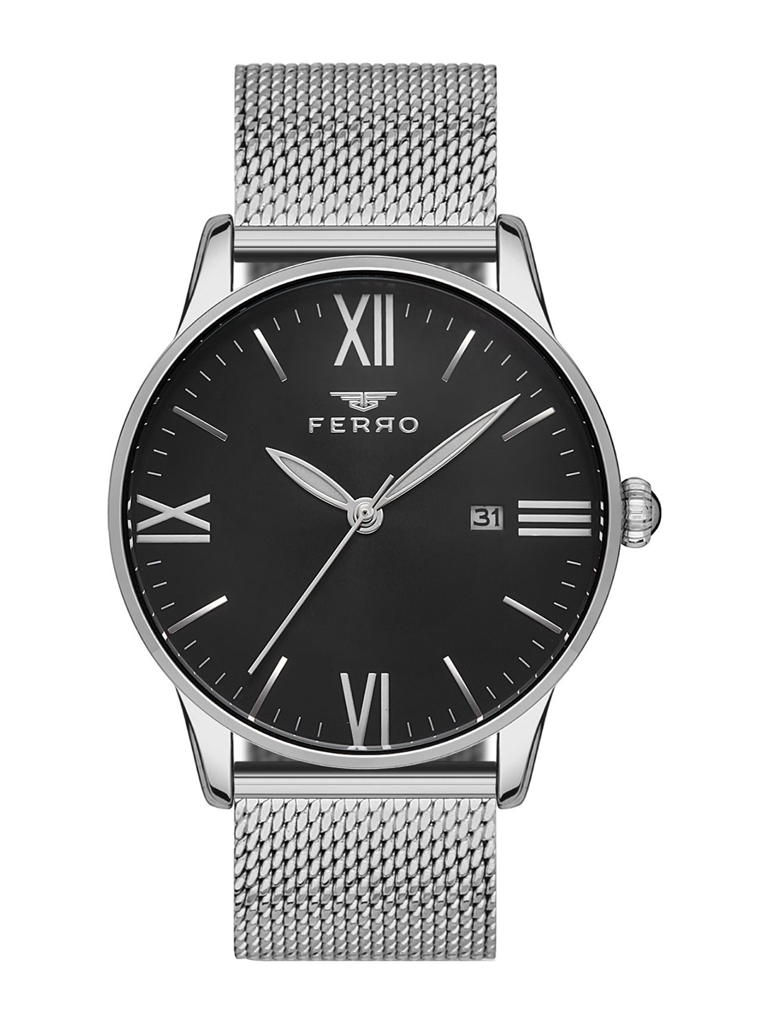 

Ferro Men Brass Dial & Stainless Steel Bracelet Style Straps Analogue Watch F11182C-A2, Black