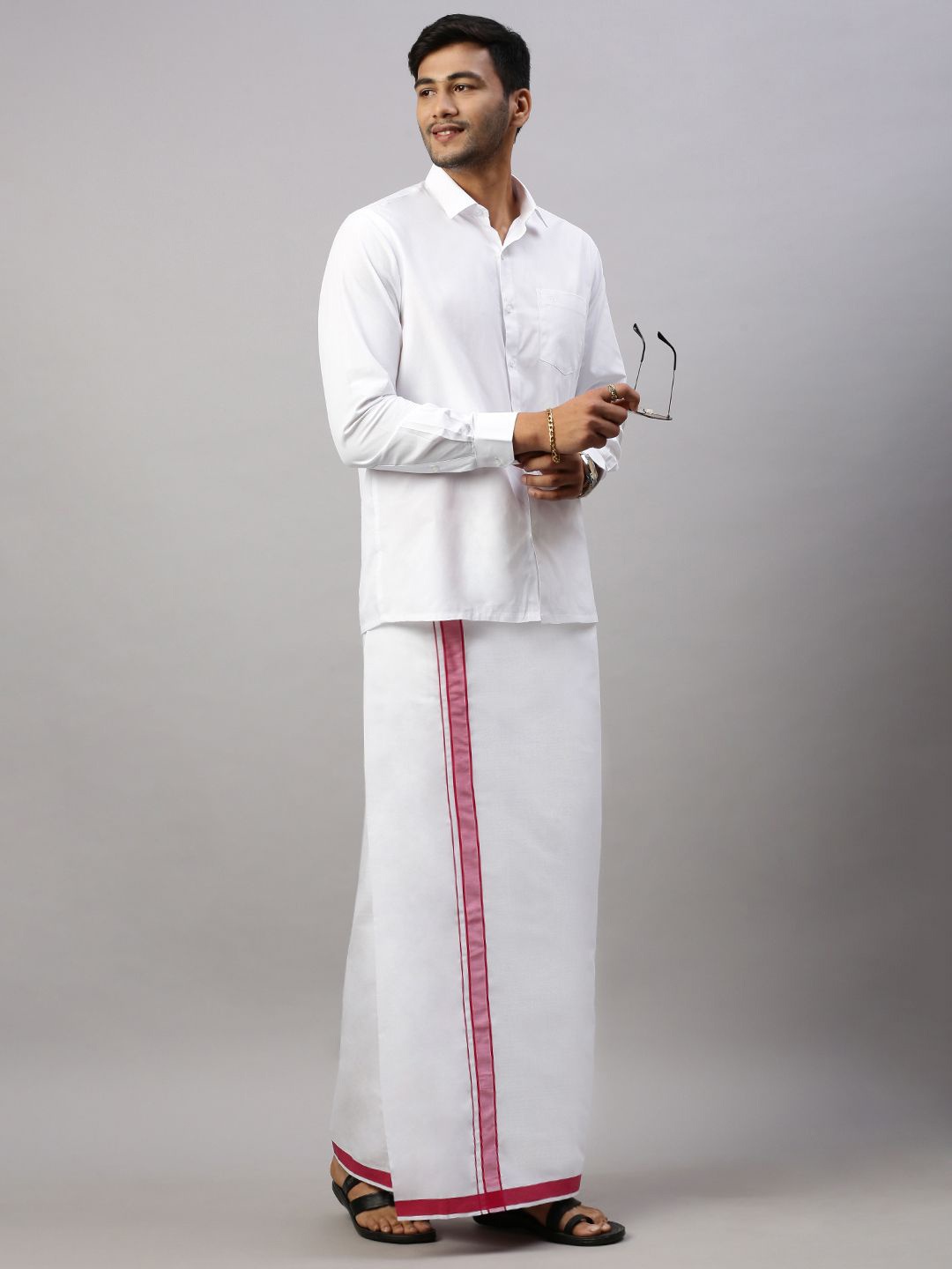 

Ramraj Men Solid Formal Cotton Blend Shirt with Dhoti, White