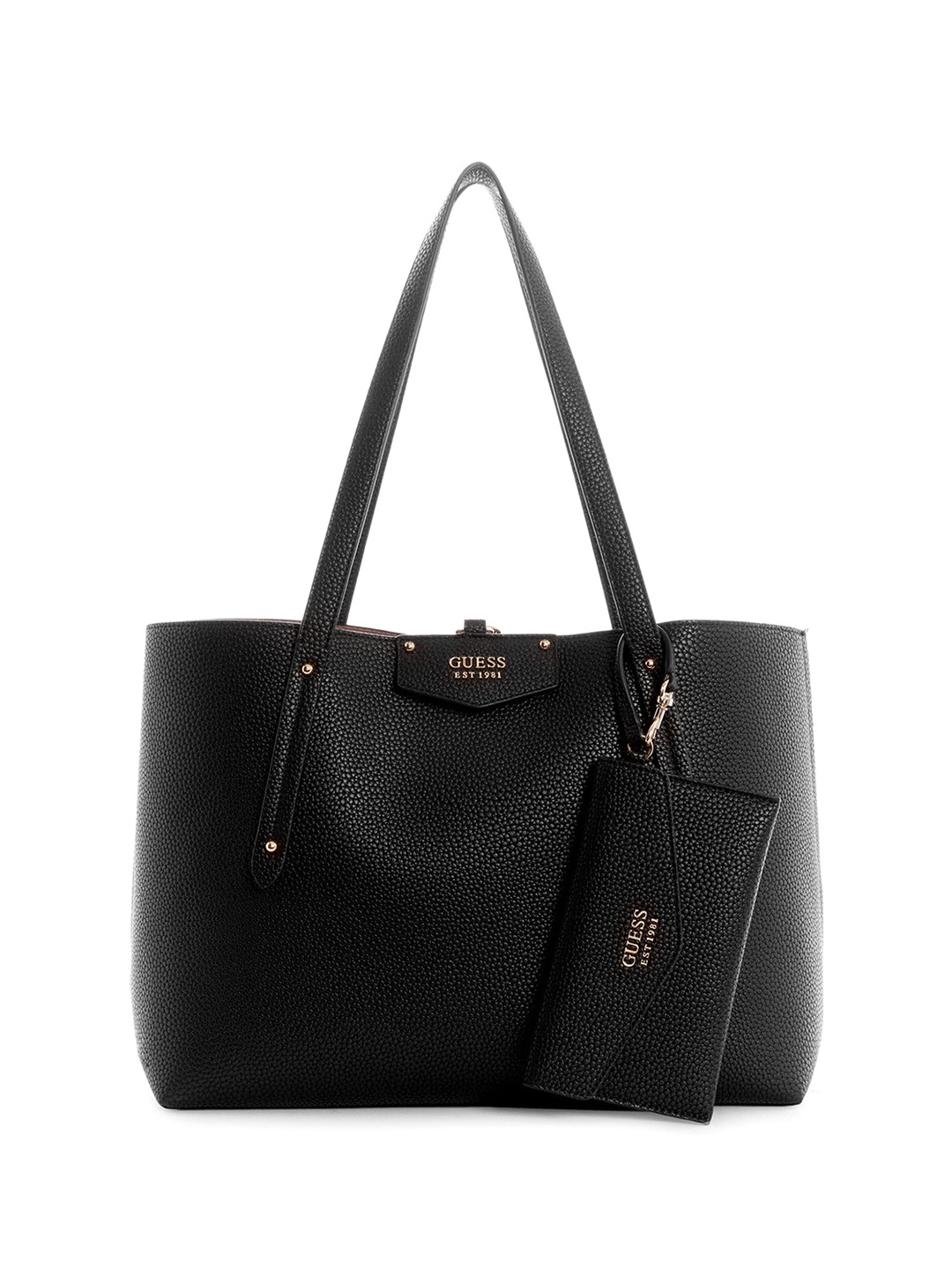 

GUESS Printed PU Bucket Tote Bag with Quilted, Black
