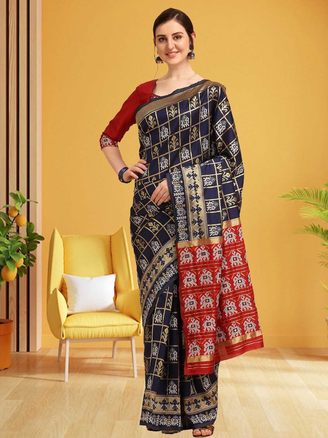 

DIVASTRI Woven Design Zari Silk Cotton Banarasi Saree, Blue