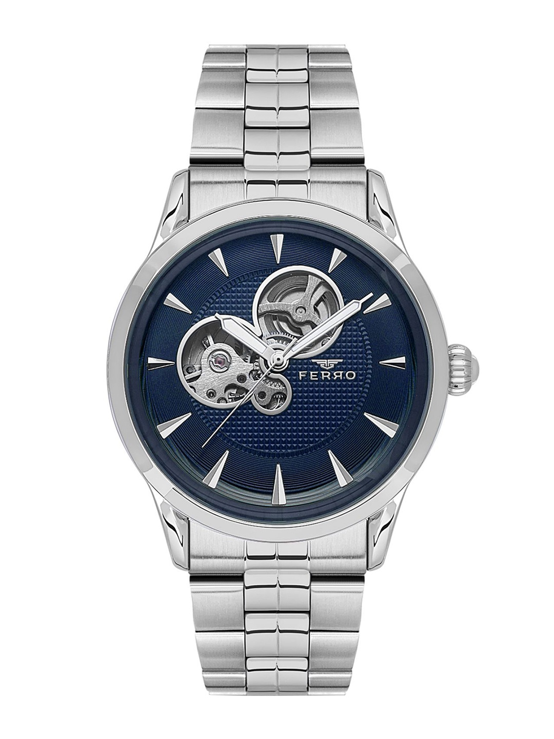 

Ferro Men Brass Dial & Stainless Steel Bracelet Style Straps Analogue Watch F31457A-A3, Blue