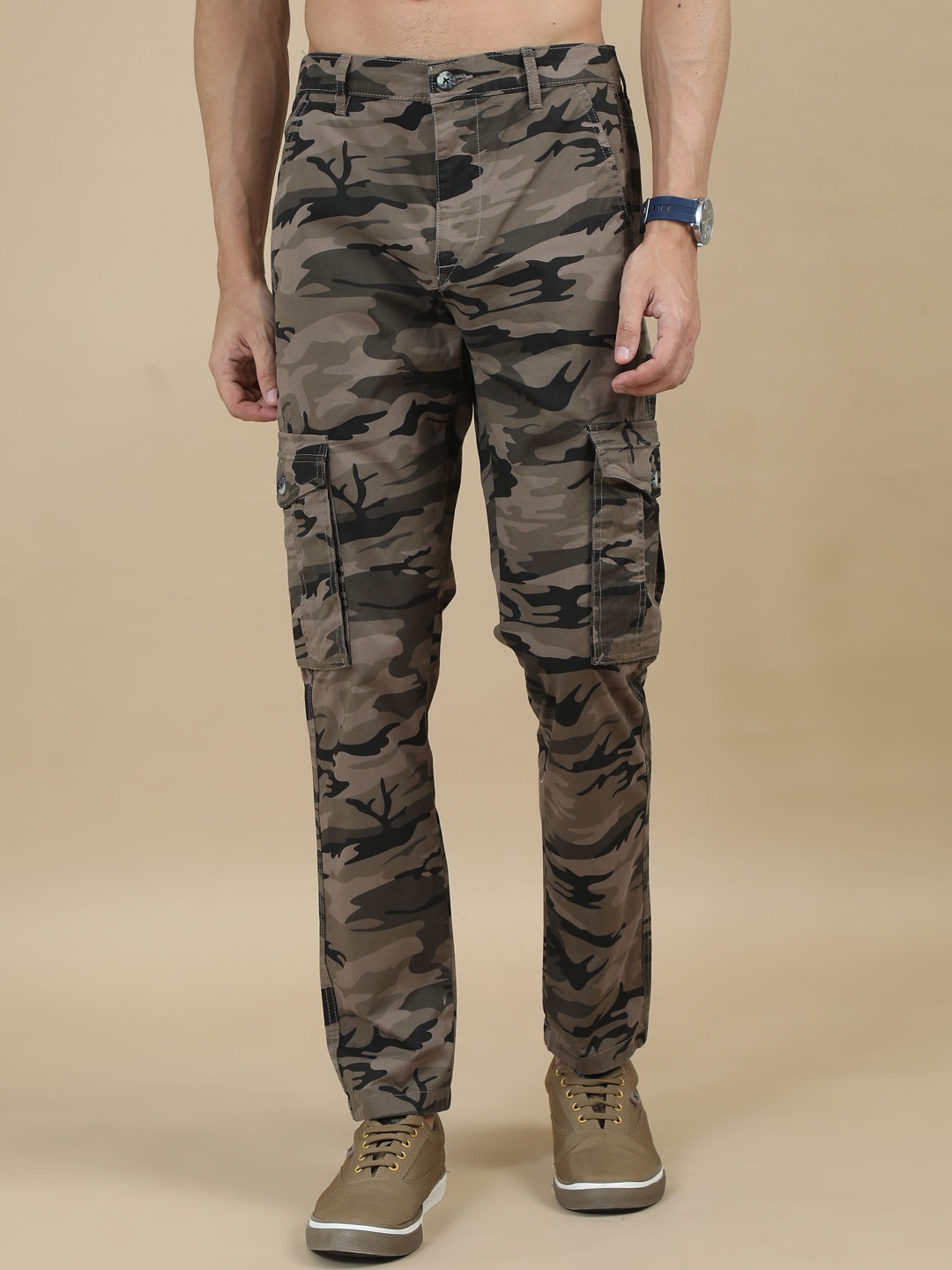 

RIGS AND RAGS Men Camouflage Printed Original Cargos Trousers, Brown
