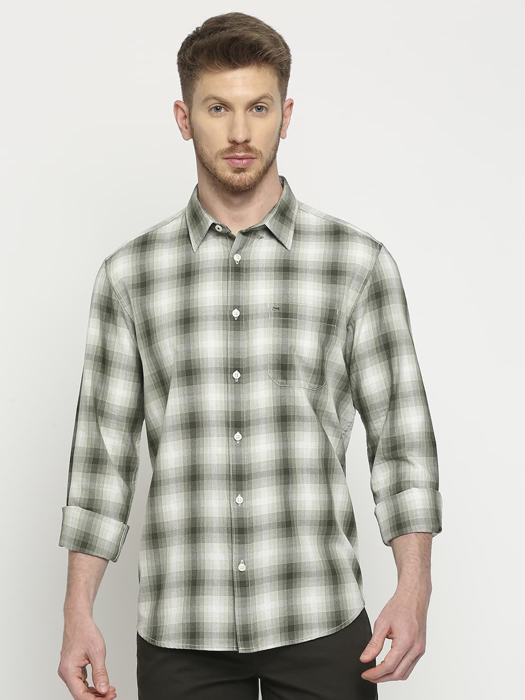 

Basics Men Slim Fit Shepherd Checks Opaque Checked Casual Shirt, Green