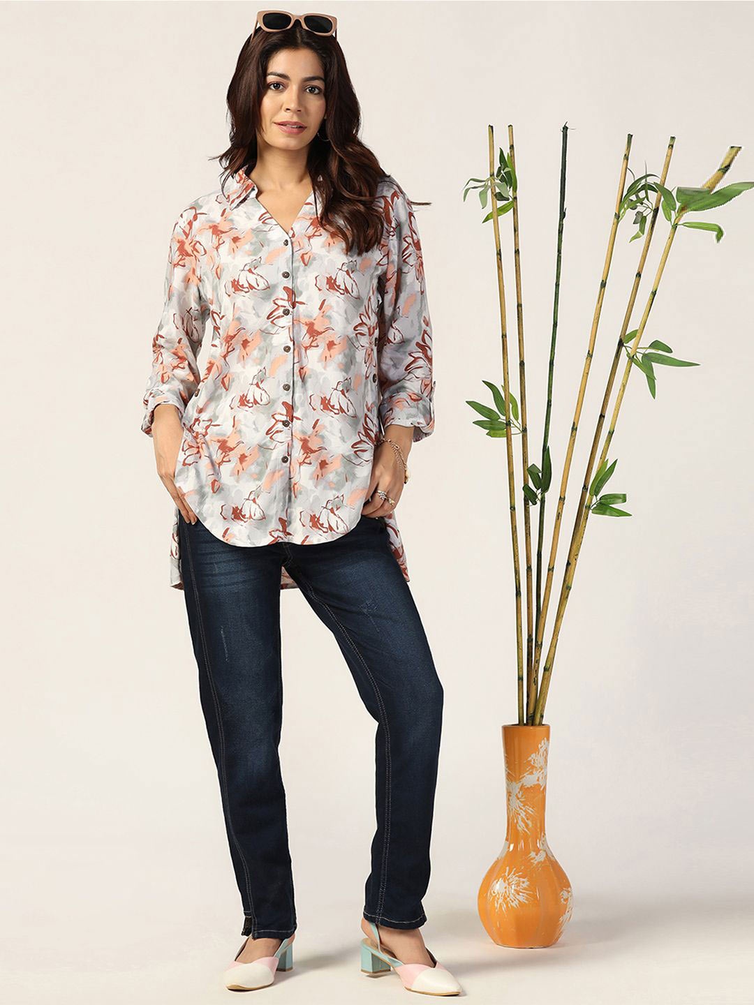 

Mustard Women Floral Opaque Printed Casual Shirt, Multi