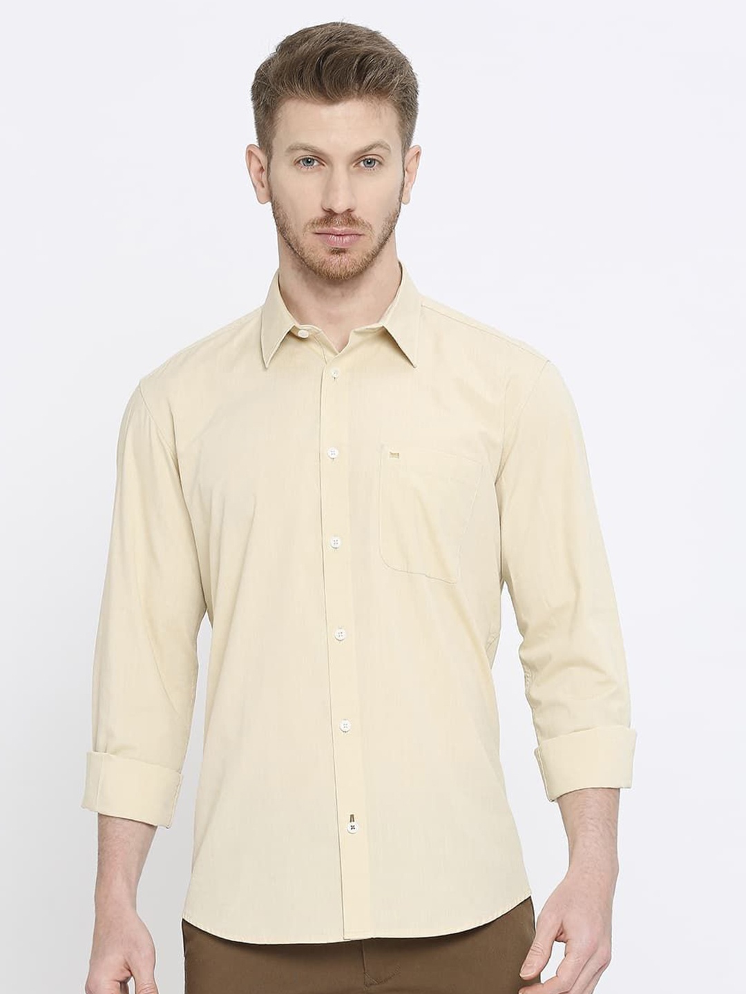 

Basics Men Slim Fit Opaque Casual Shirt, Beige