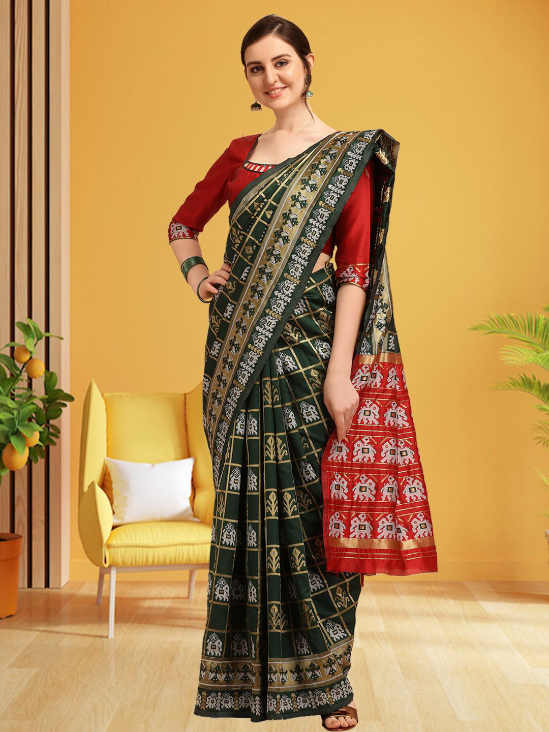 

DIVASTRI Woven Design Silk Cotton Designer Banarasi Saree, Green