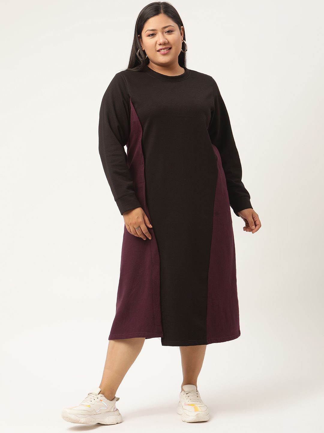 

theRebelinme Colourblocked A-Line Midi Dress, Black