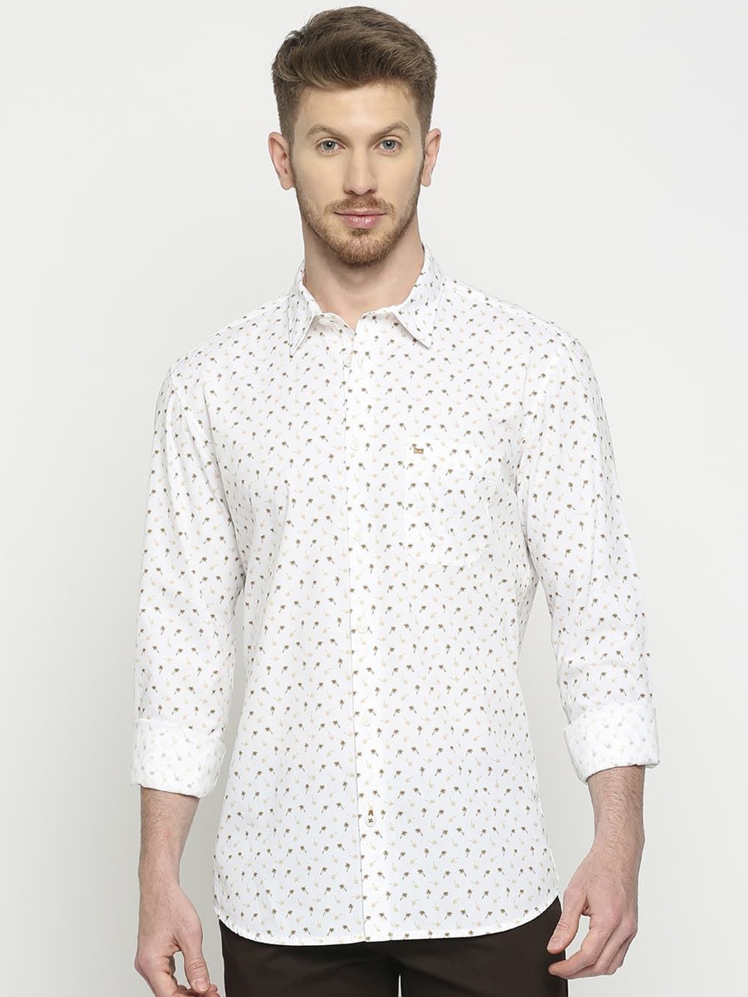 

Basics Men Slim Fit Opaque Printed Casual Shirt, Brown