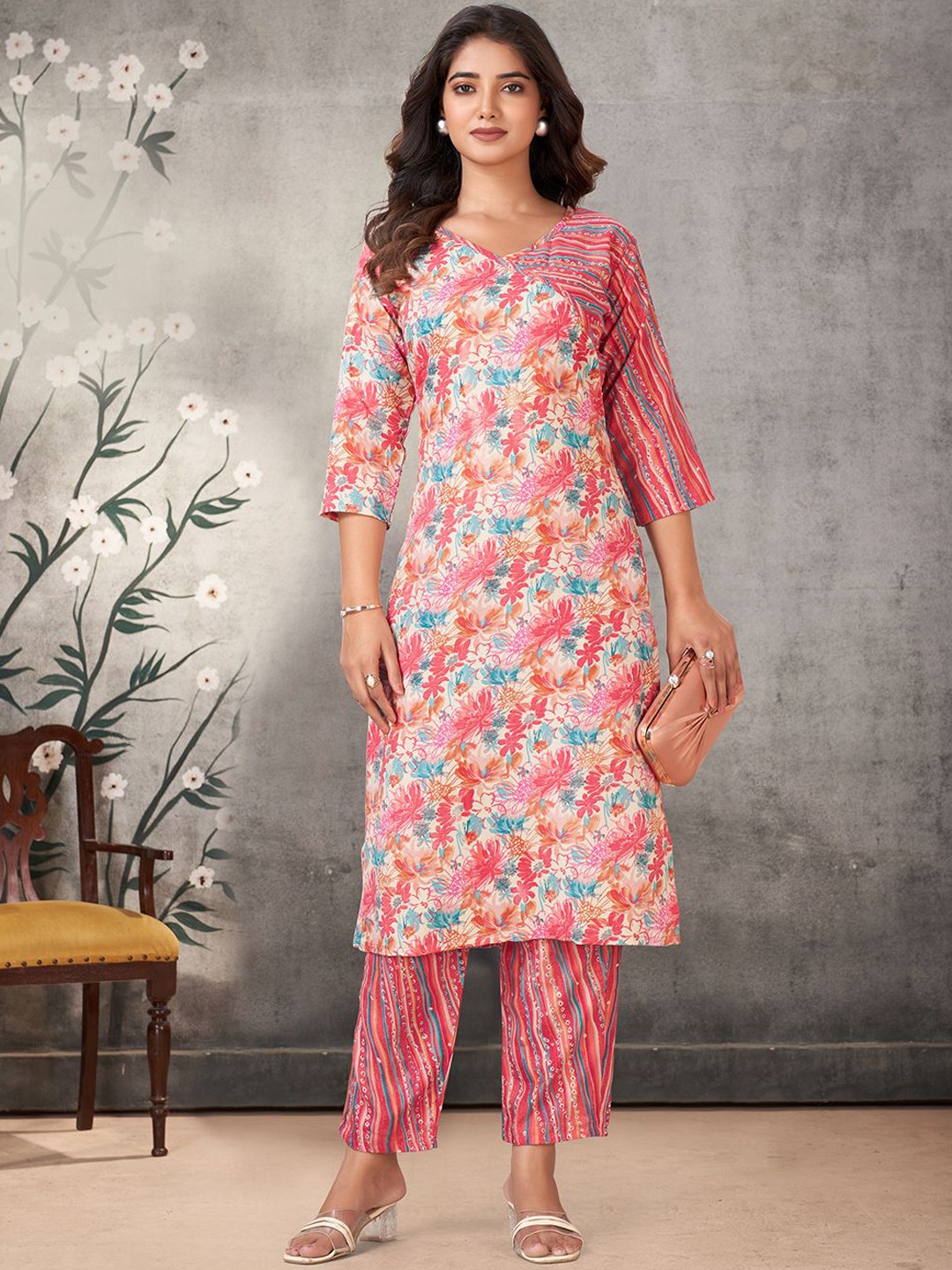 

KALINI Women Ethnic Motifs Printed Regular Kurta with Palazzos, Pink
