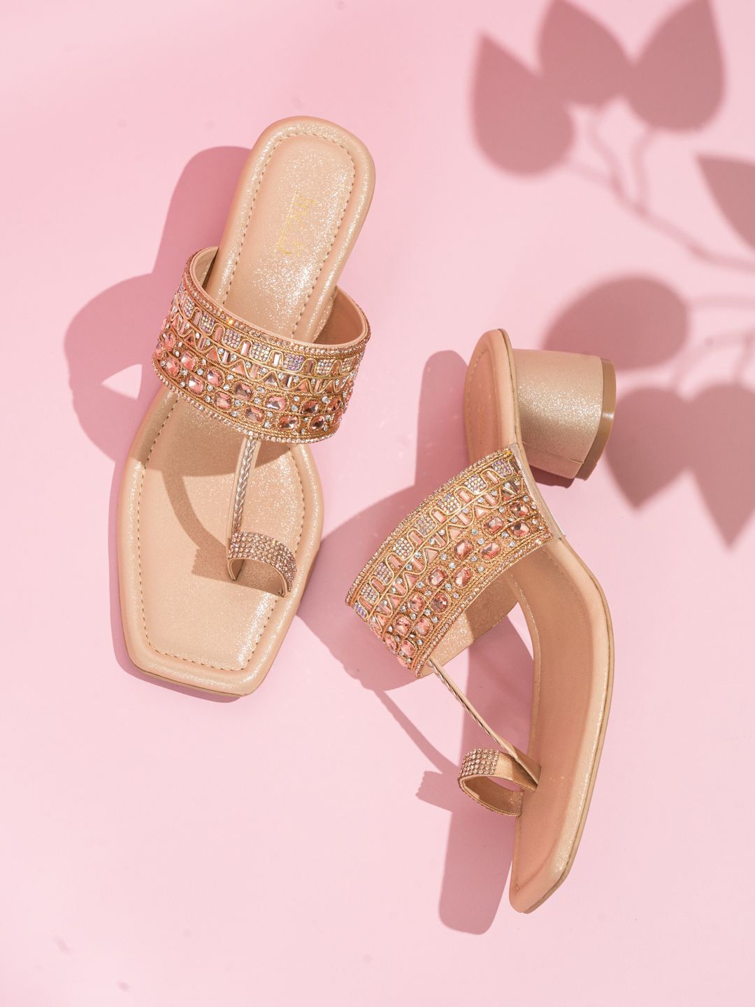 

Inc 5 Women Embellished Ethnic Block Sandals, Rose gold