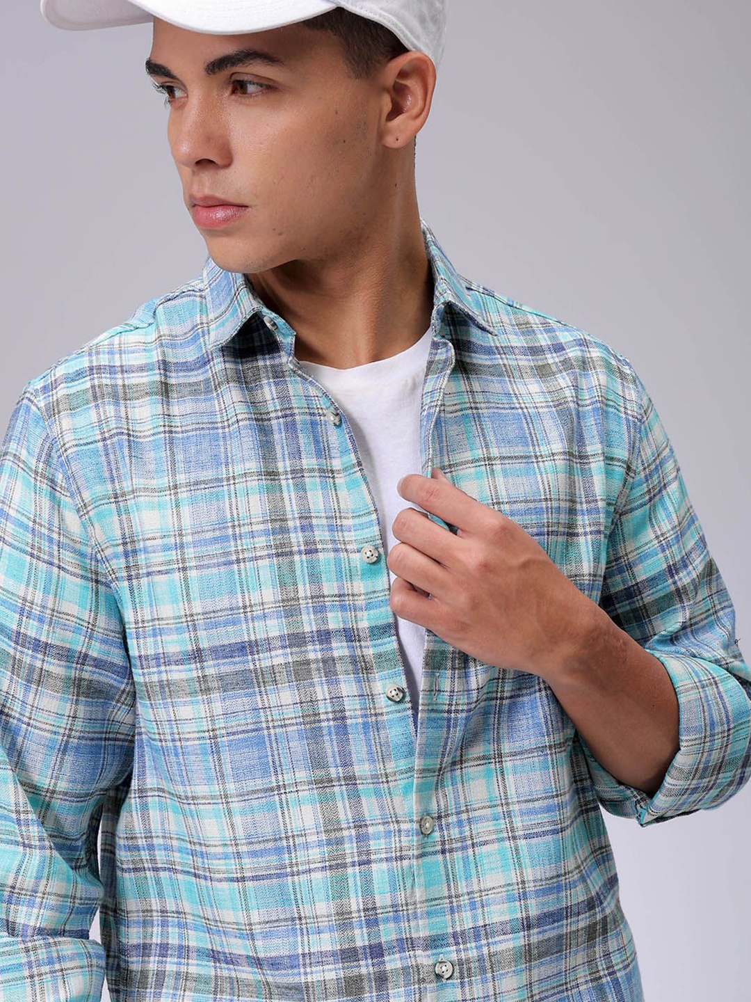 

The Indian Garage Co Men Slim Fit Opaque Checked Casual Shirt, Blue