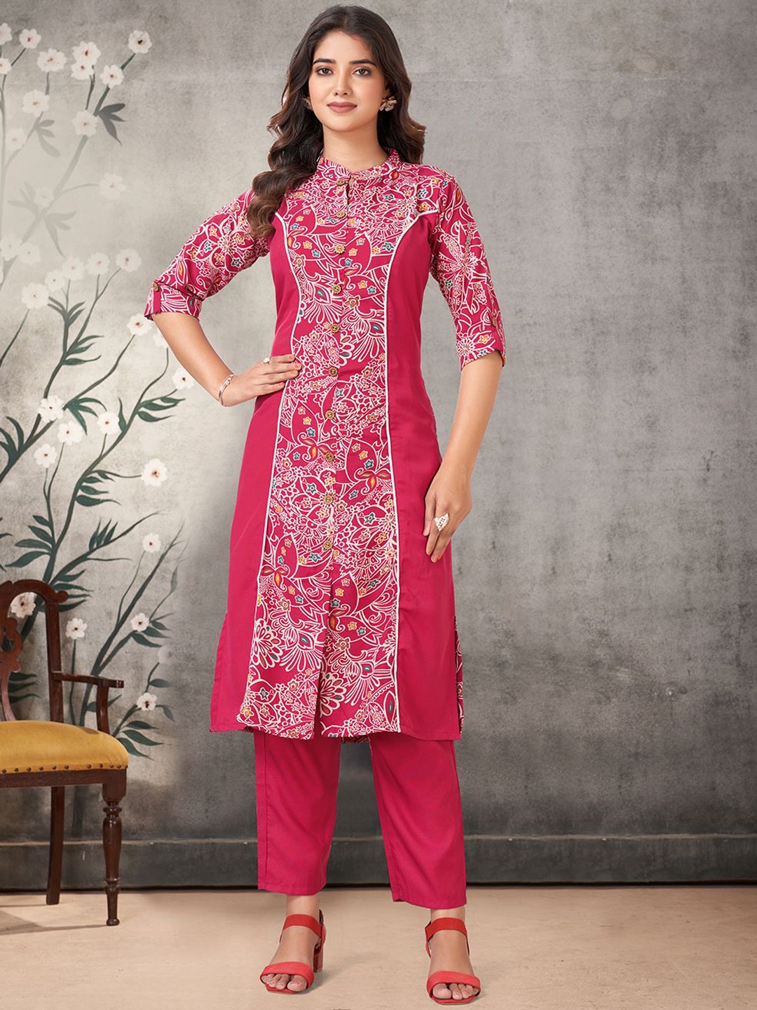 

KALINI Women Ethnic Motifs Printed Regular Kurta with Palazzos, Pink