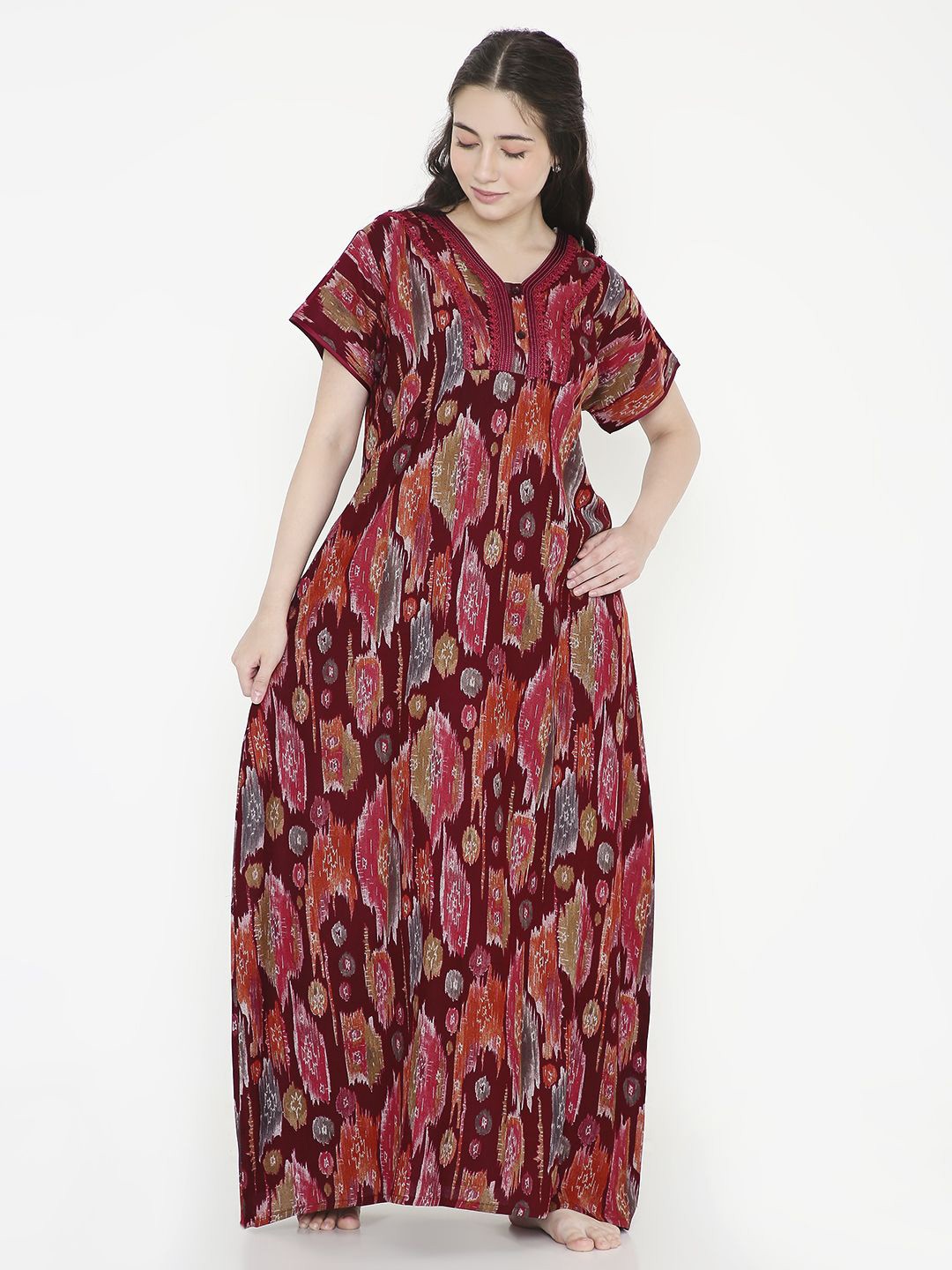 

NIGHTSPREE Printed Maxi Nightdress, Maroon
