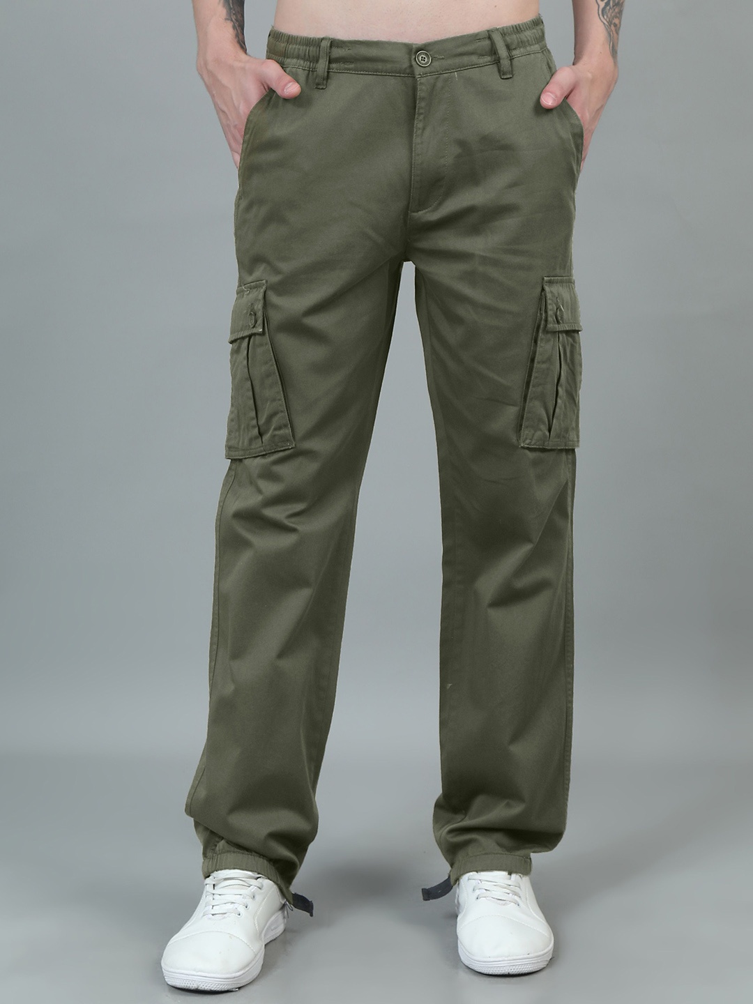 

RIGS AND RAGS Men Relaxed Loose Fit Cargos Trousers, Olive