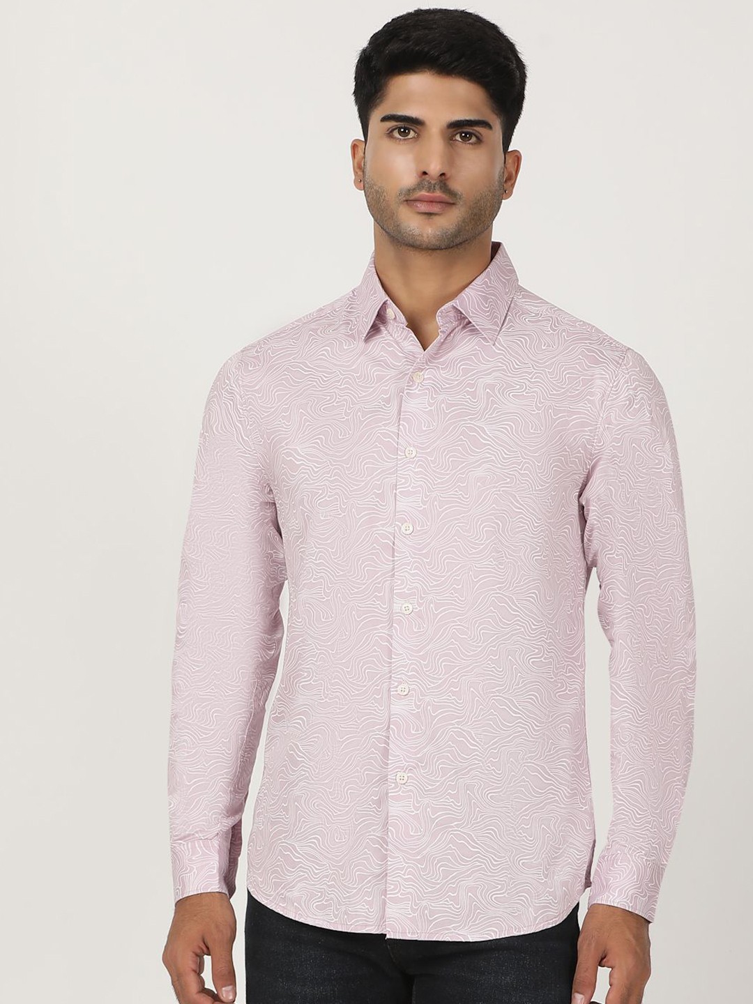 

Greenfibre Men Slim Fit Opaque Printed Casual Shirt, Pink