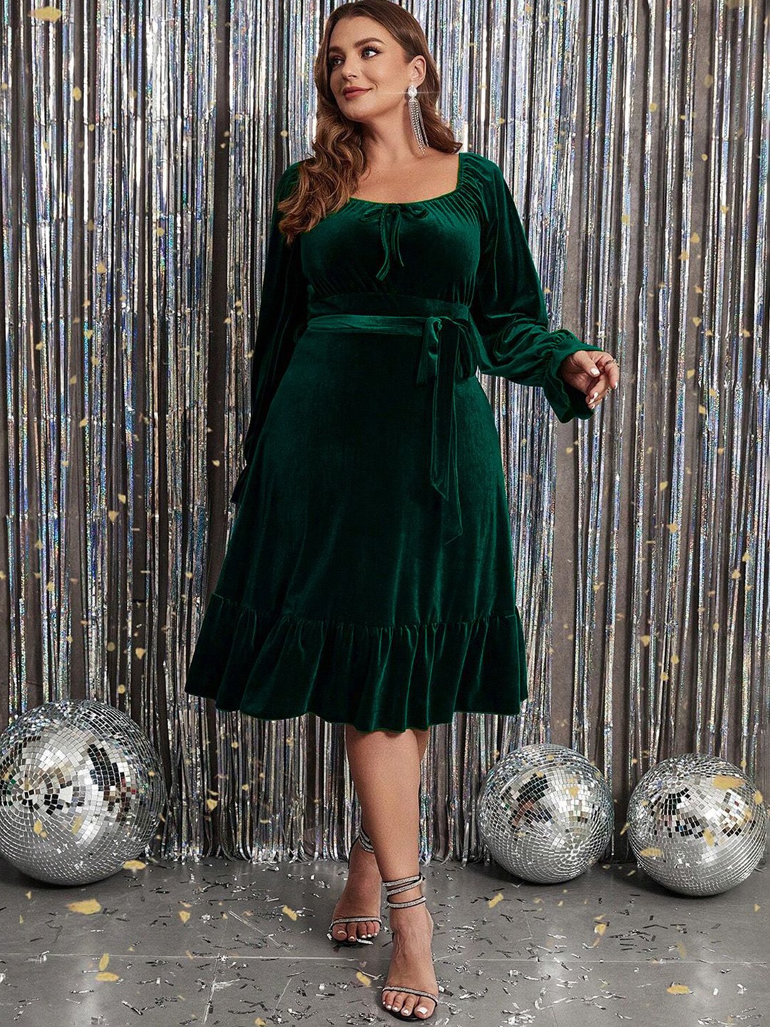 

JC Mode Women Plus Size Square Neck Fit and Flare Dress, Green