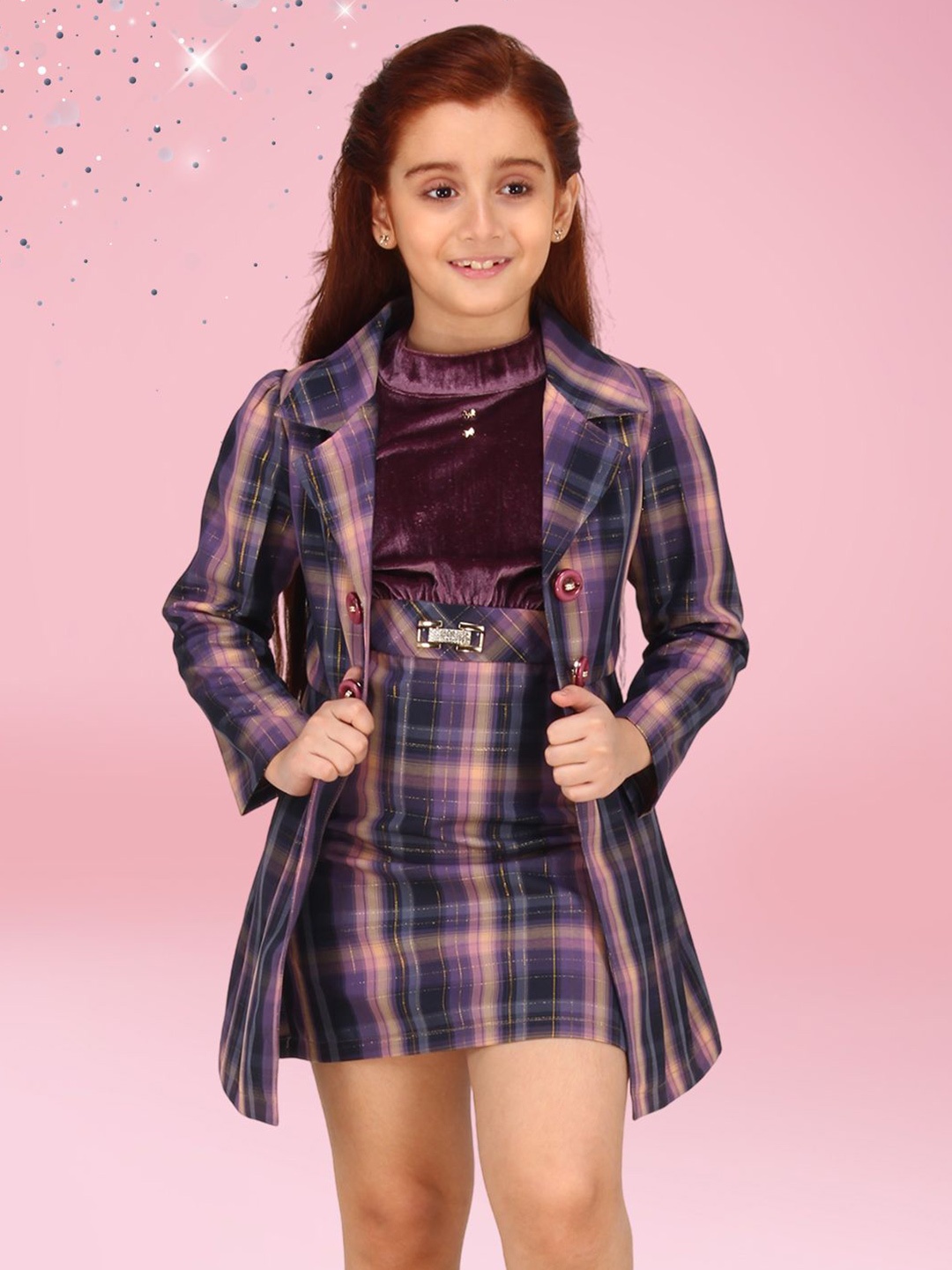 

CUTECUMBER Checked Applique Velvet Sheath Dress, Purple