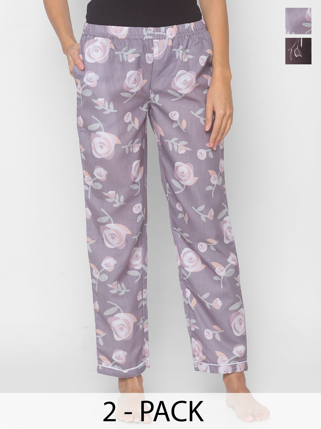 

FashionRack Women Pack Of 2 Printed Mid-Rise Lounge Pants, Purple