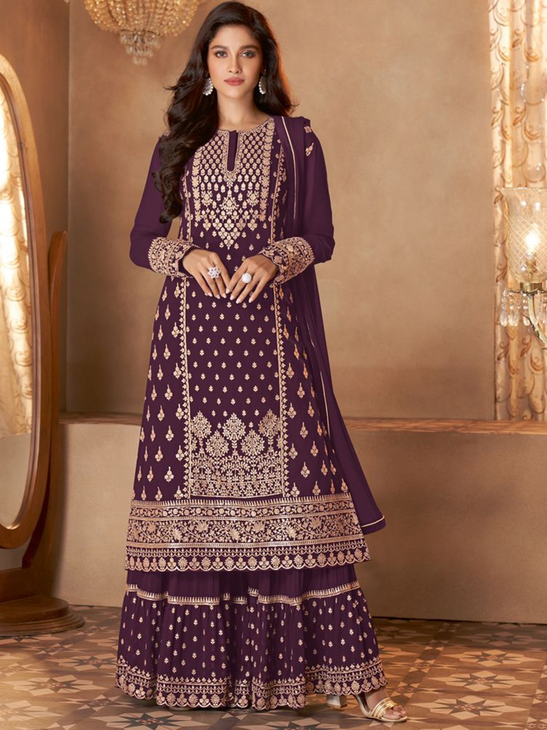 

Jaipur Kurti Embroidered Silk Georgette Semi-Stitched Dress Material, Purple