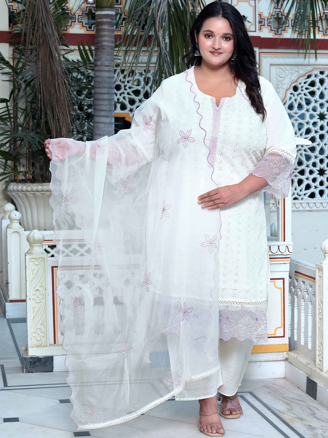 

MIRAVAN Women Embroidered Regular Sequinned Kurta with Palazzos & With Dupatta, Purple