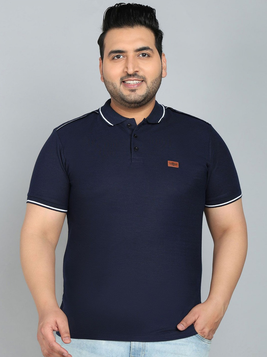 

METRONAUT PLUS Men Plus Size Solid Polo Collar T-shirt, Navy blue