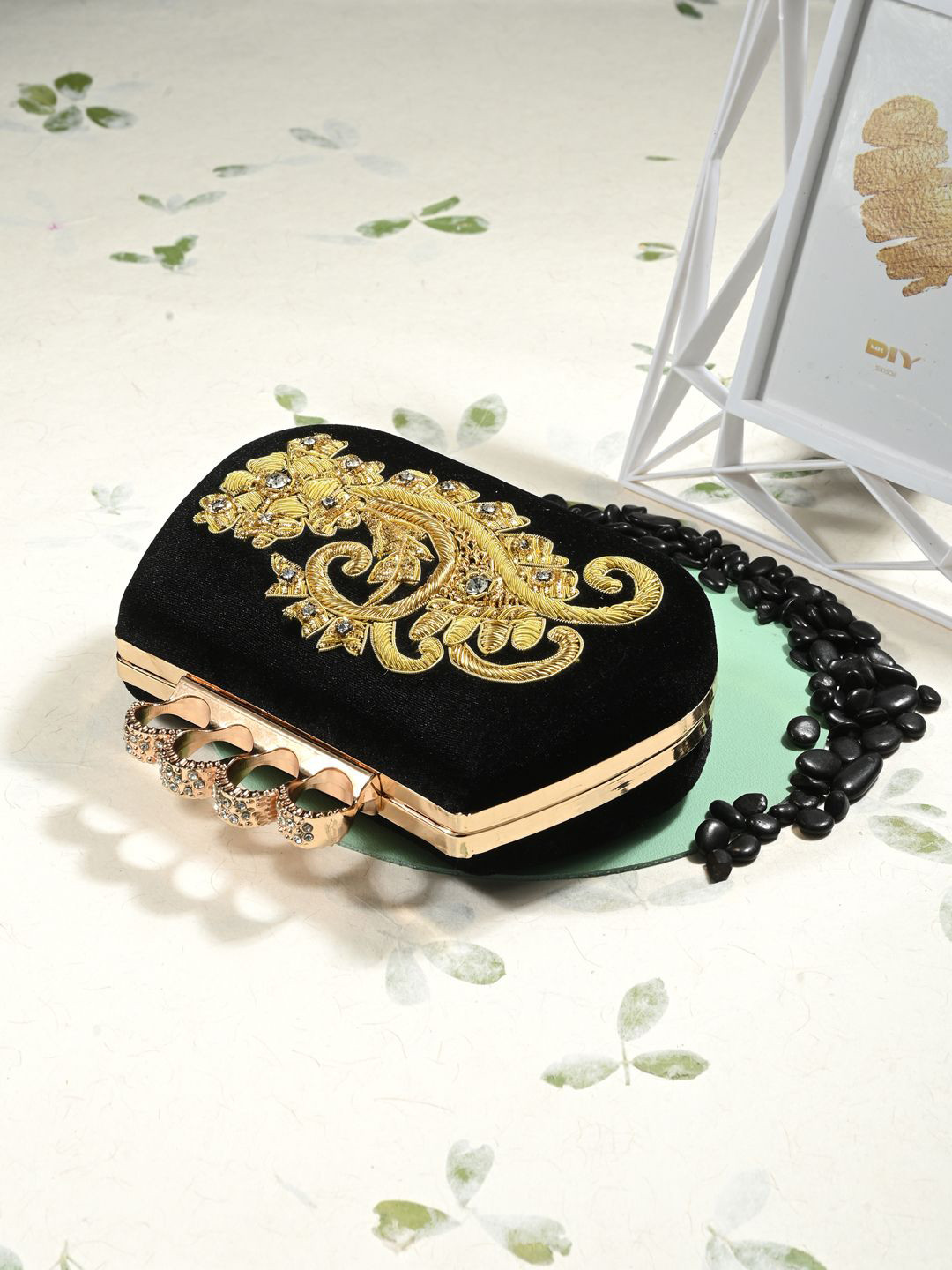 

Toobacraft Embellished Box Clutch, Black