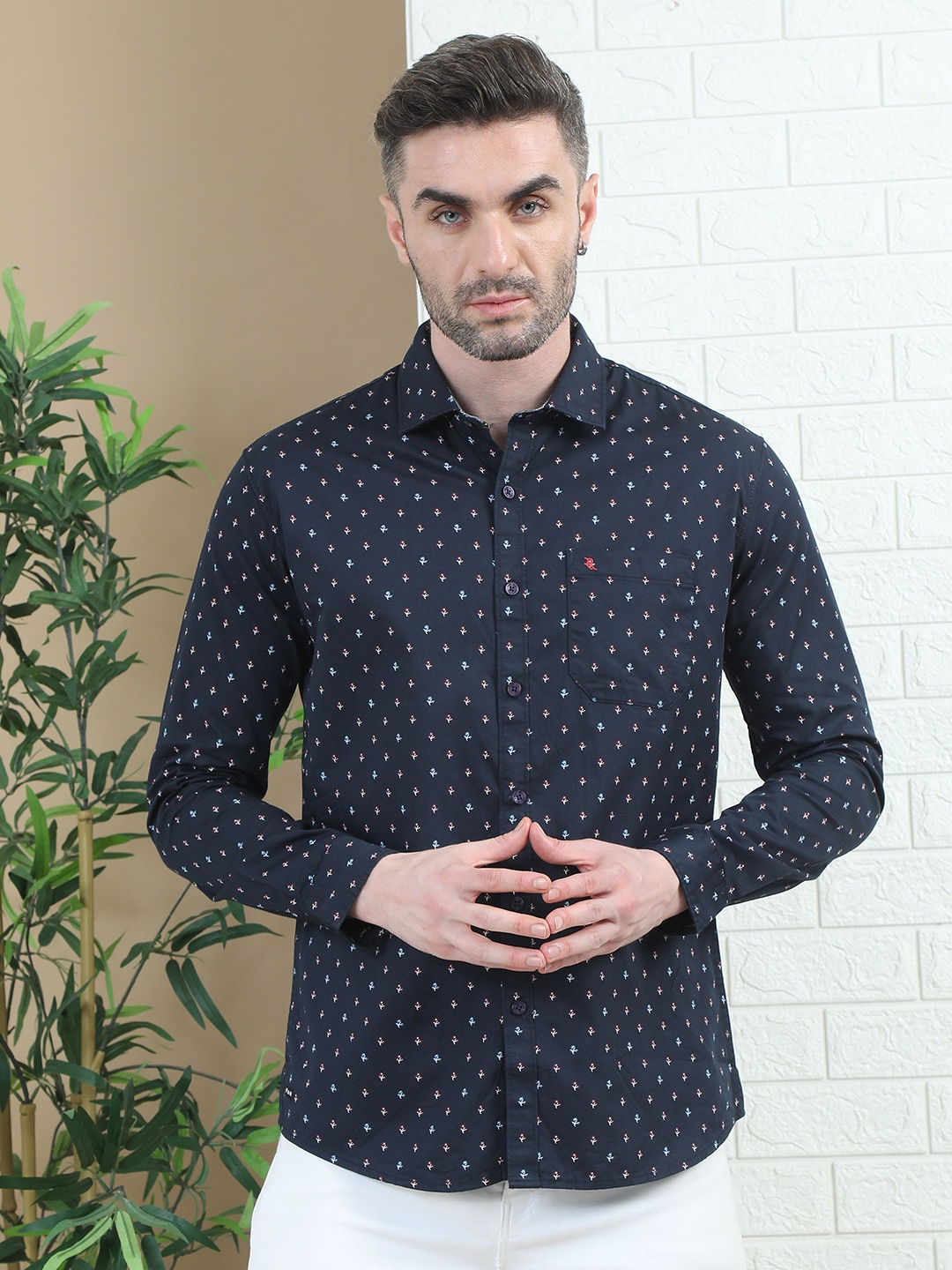 

RIGS AND RAGS Men Classic Floral Opaque Printed Casual Shirt, Navy blue