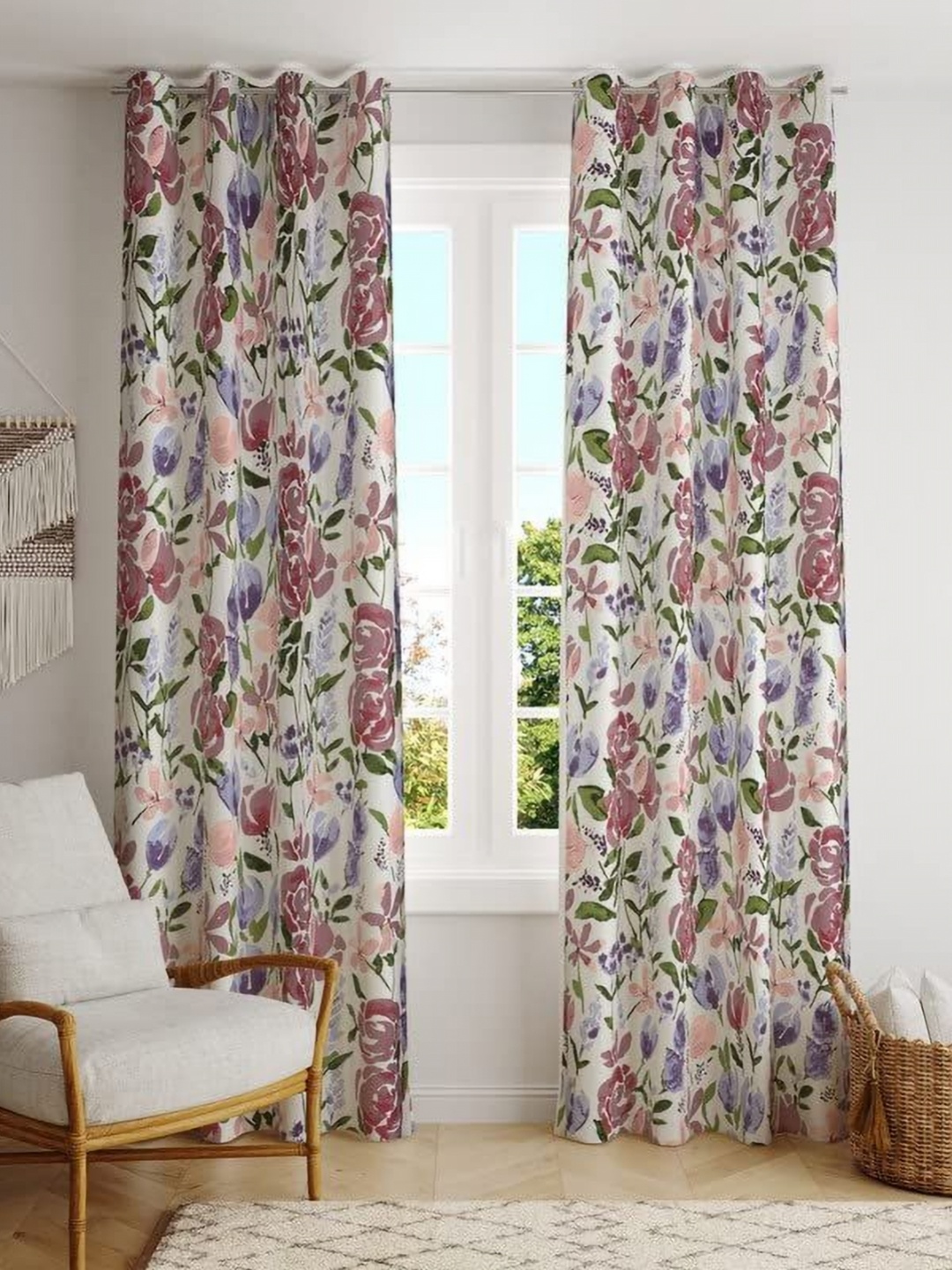 

BILBERRY Furnishing by preeti grover Violet & Pink Set of 2 Floral Room Darkening Door Curtain