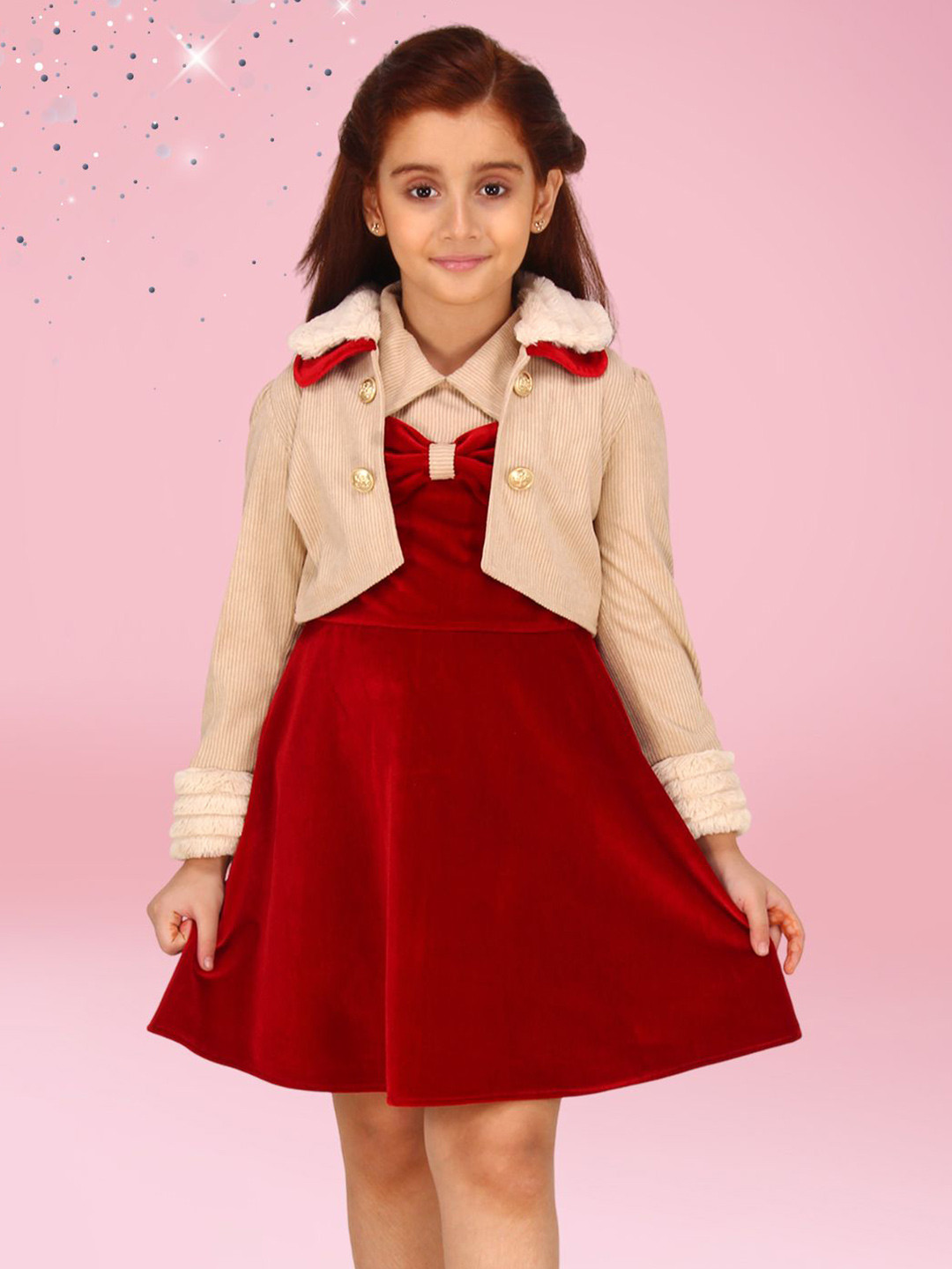 

CUTECUMBER Applique Velvet Fit & Flare Dress, Red