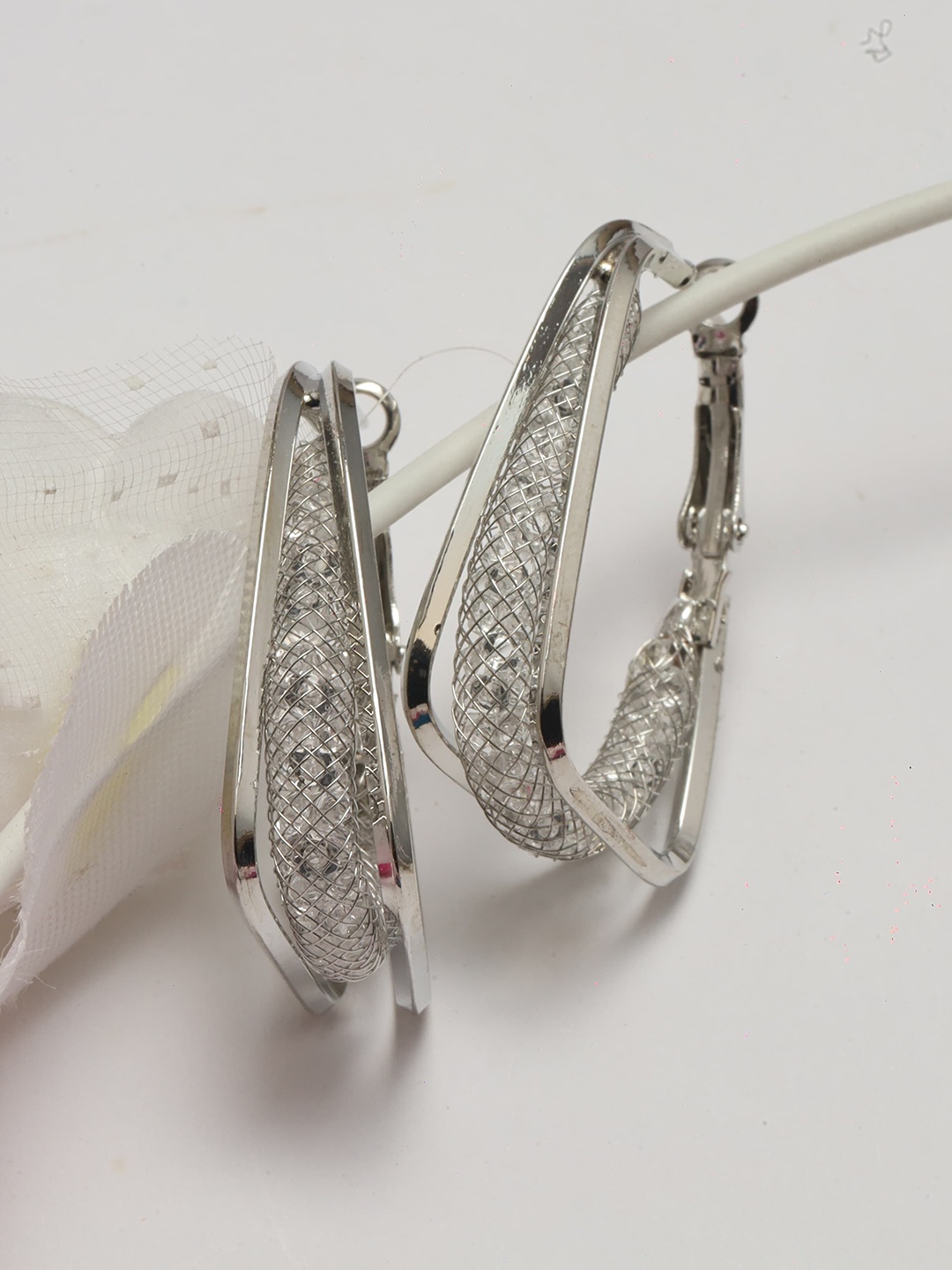 

Maansh Contemporary Silver-Plated Hoop Earrings