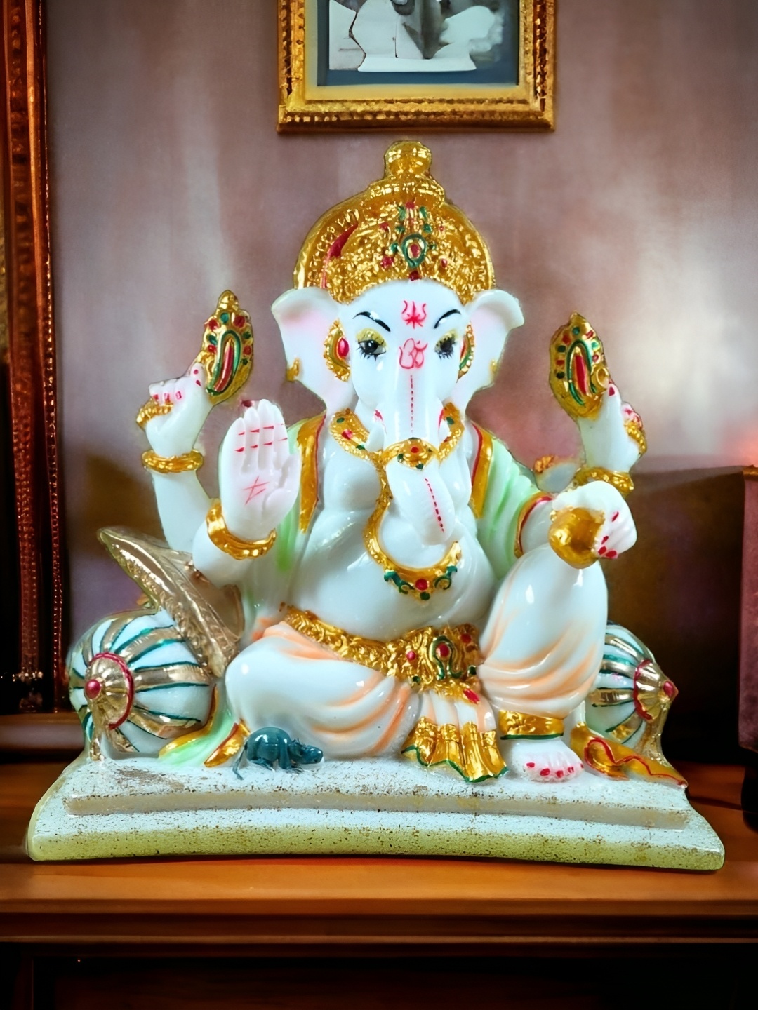 

NAYRA HANDICRAFTS White Ganesh ji Marble Chowki Religious Idol Showpiece