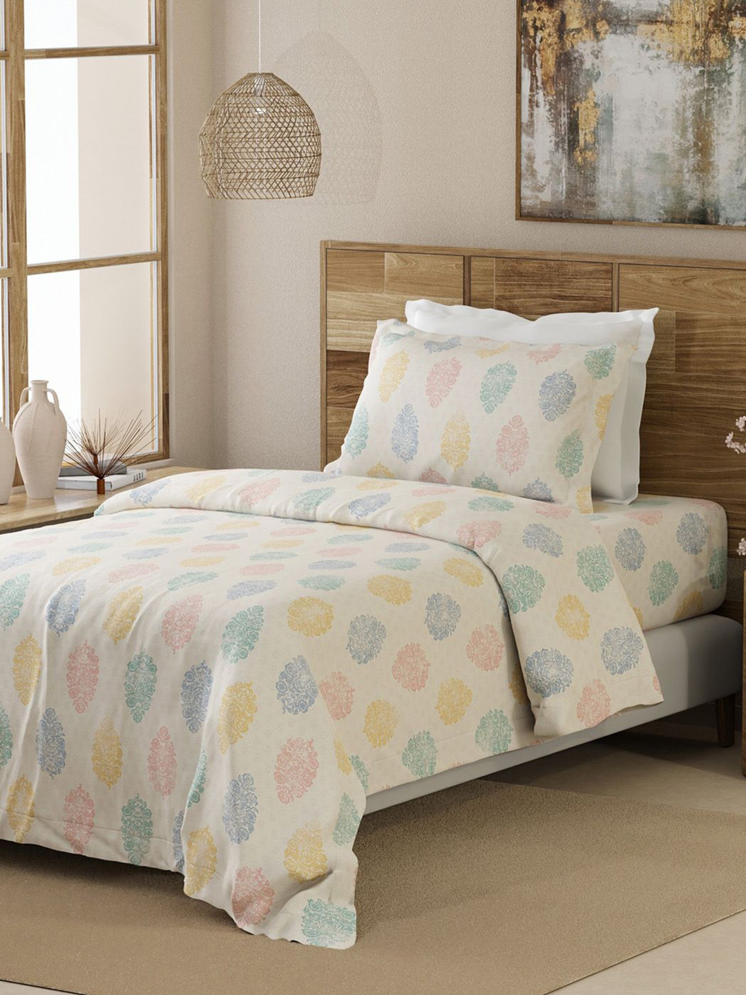 

Layers White & Blue Ethnic Motifs 144 TC Single Bedsheet with 1 Pillow Covers