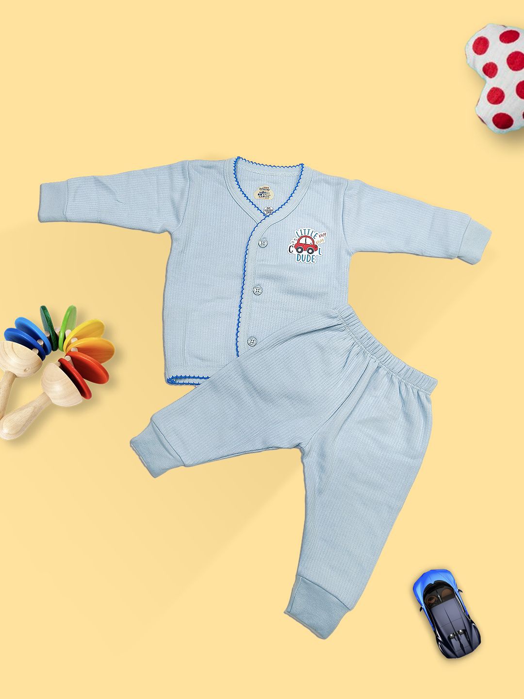 

INFERNO Infants Pack Of 2 Printed Cotton Thermal Set, Navy blue