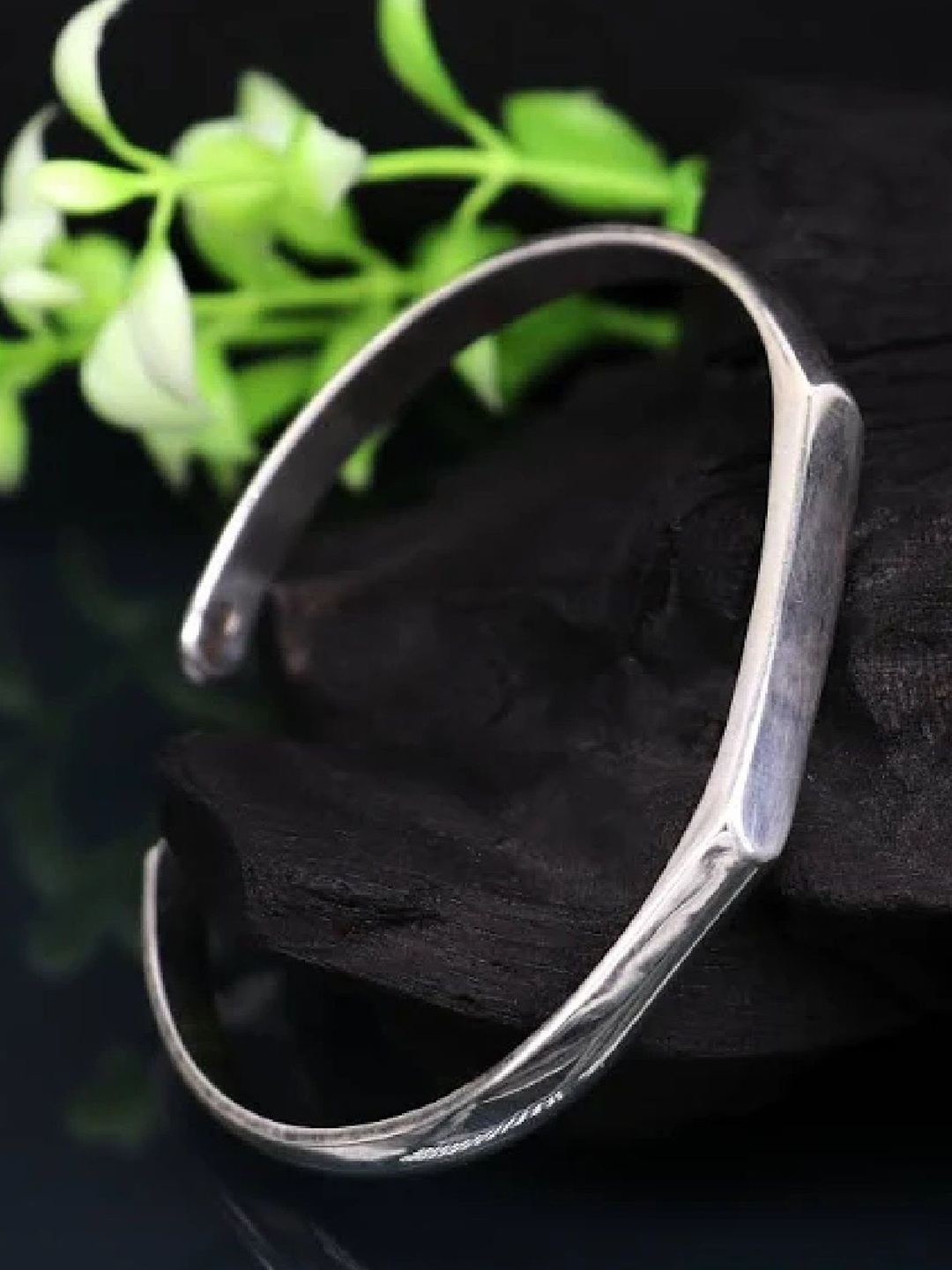 

RUHI COLLECTION Unisex Hand Painted Rhodium-Plated Cuff Bracelet, Silver