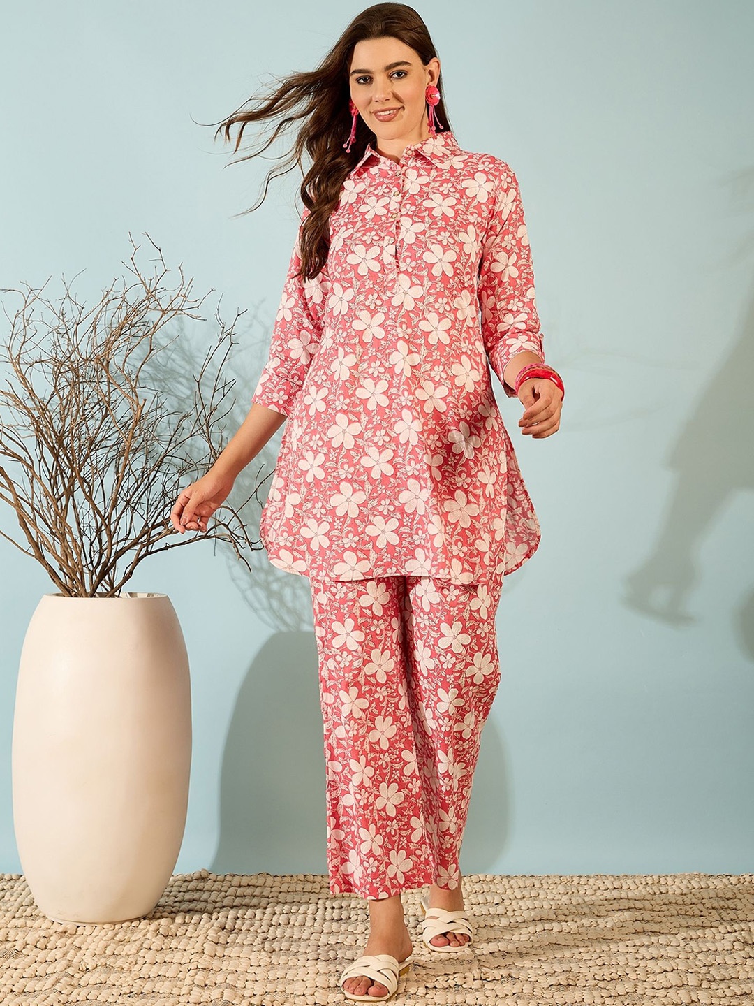 

DIVASTRI Printed Cotton Tunic & Trousers Co-Ords, Pink