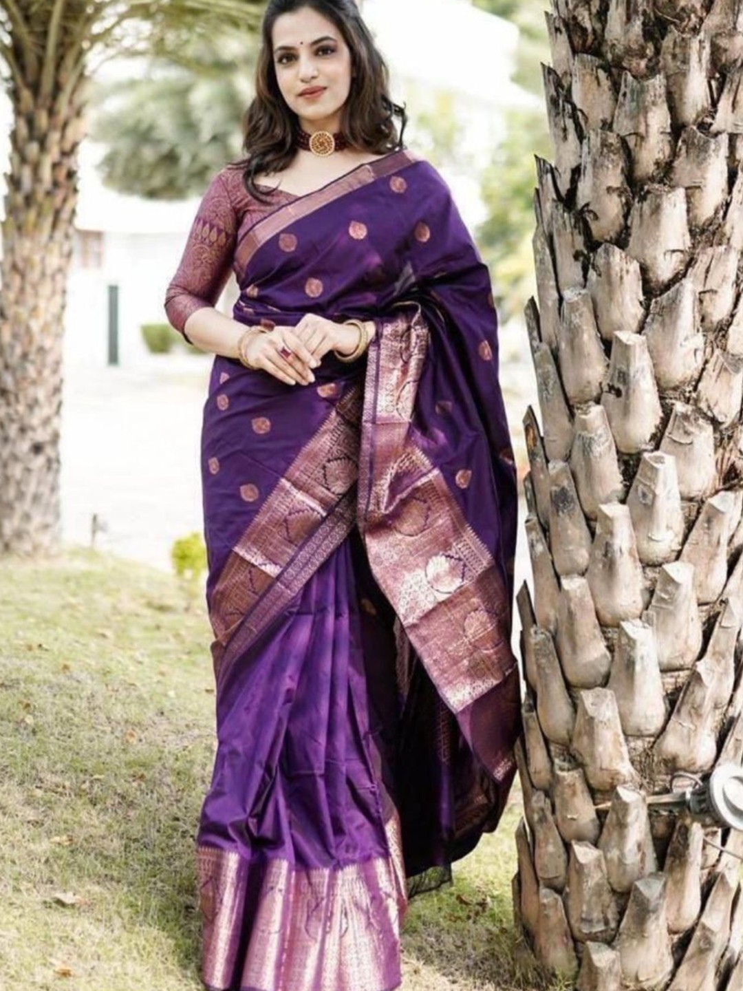 

Wuxi Woven Design Zari Pure Silk Banarasi Saree, Purple