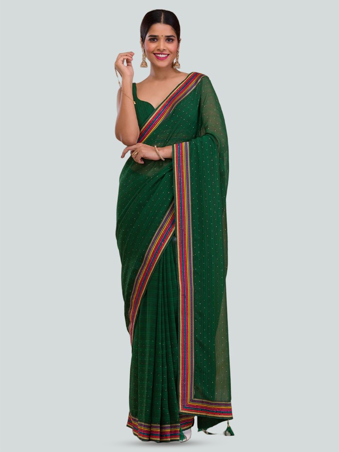 

SWADESI STUFF Embellished Embroidered Pure Georgette Saree, Green