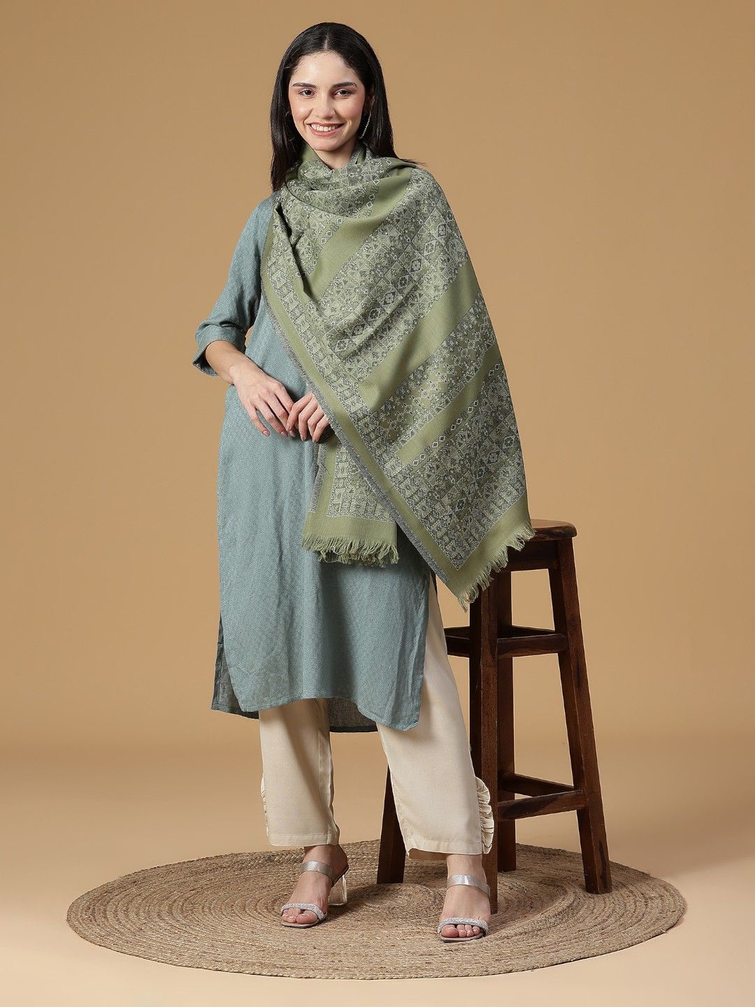 

SHINGORA Women Woven Design Stole, Green