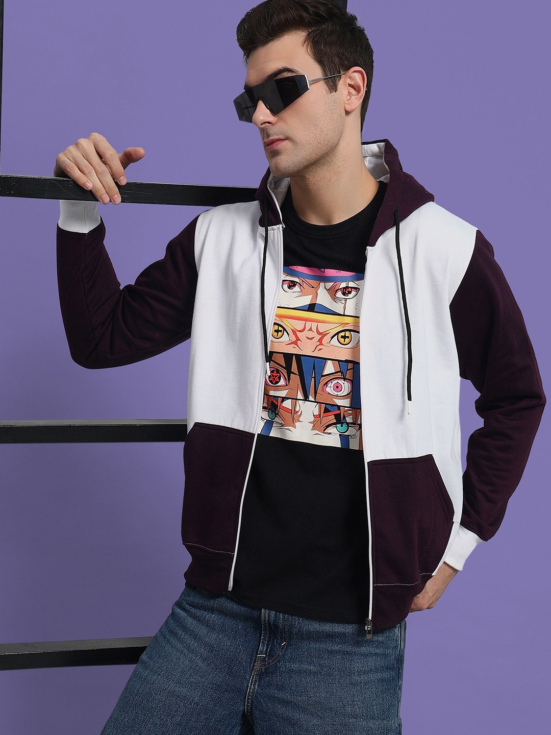 

Dogman Men Colourblocked Hooded Sweatshirt, Purple