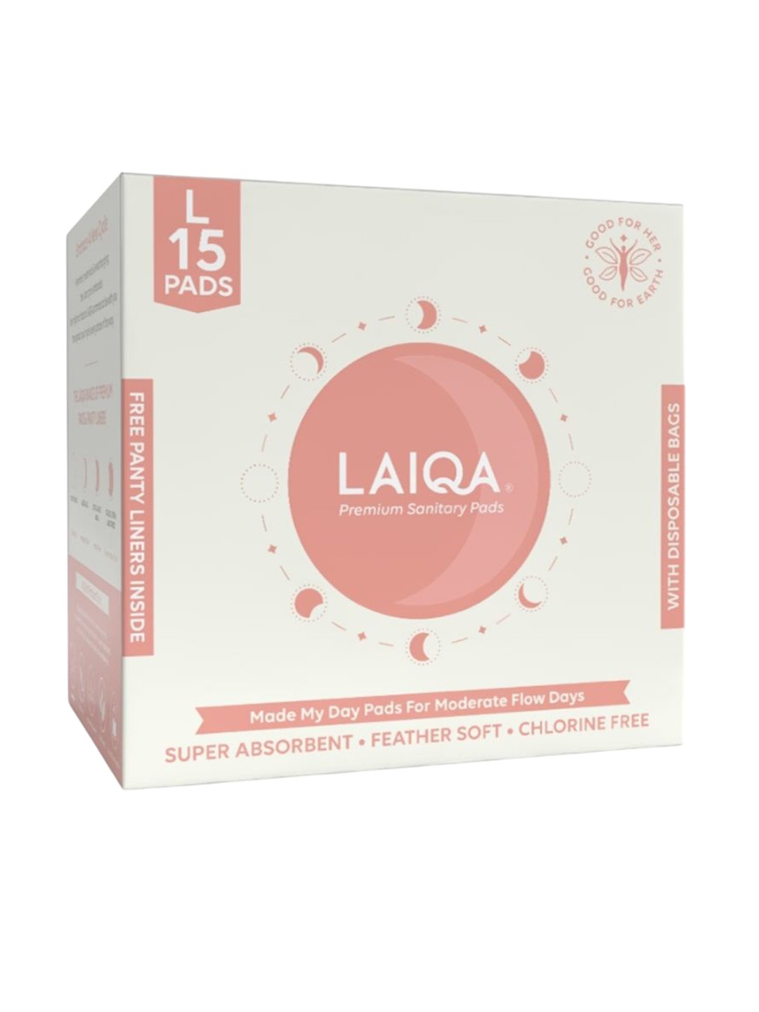 

LAIQA Rash-Free Comfort Sanitary Pads With Disposable Bag - L- 15 -Pads, White