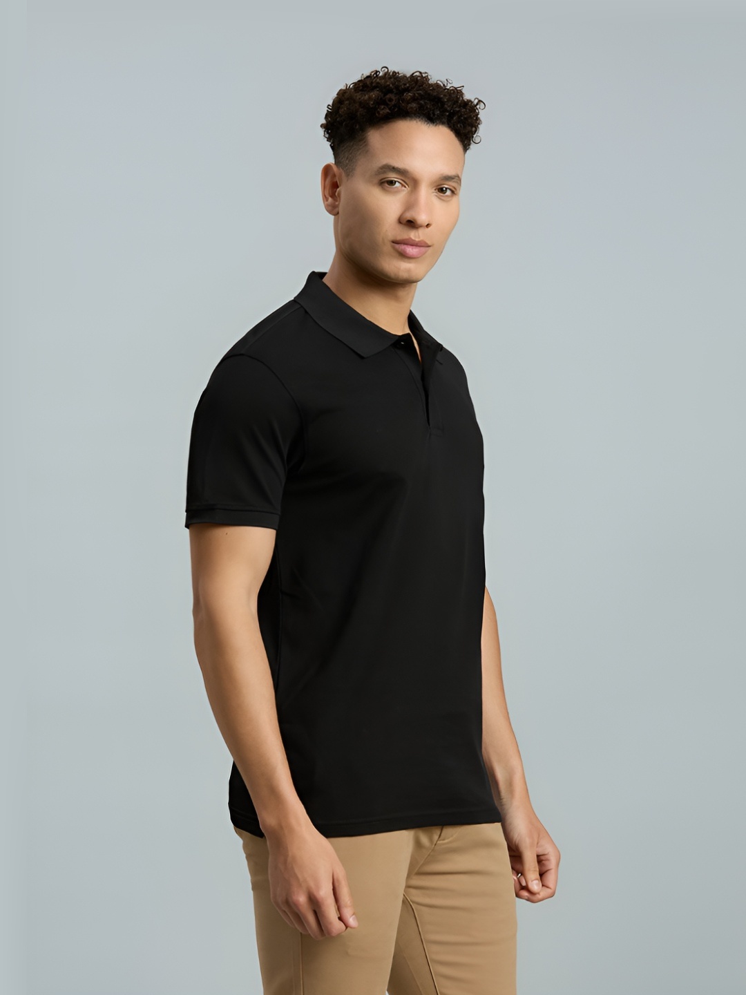 

Reid & Taylor Men Dyed Polo Collar Pockets Slim Fit T-shirt, Black