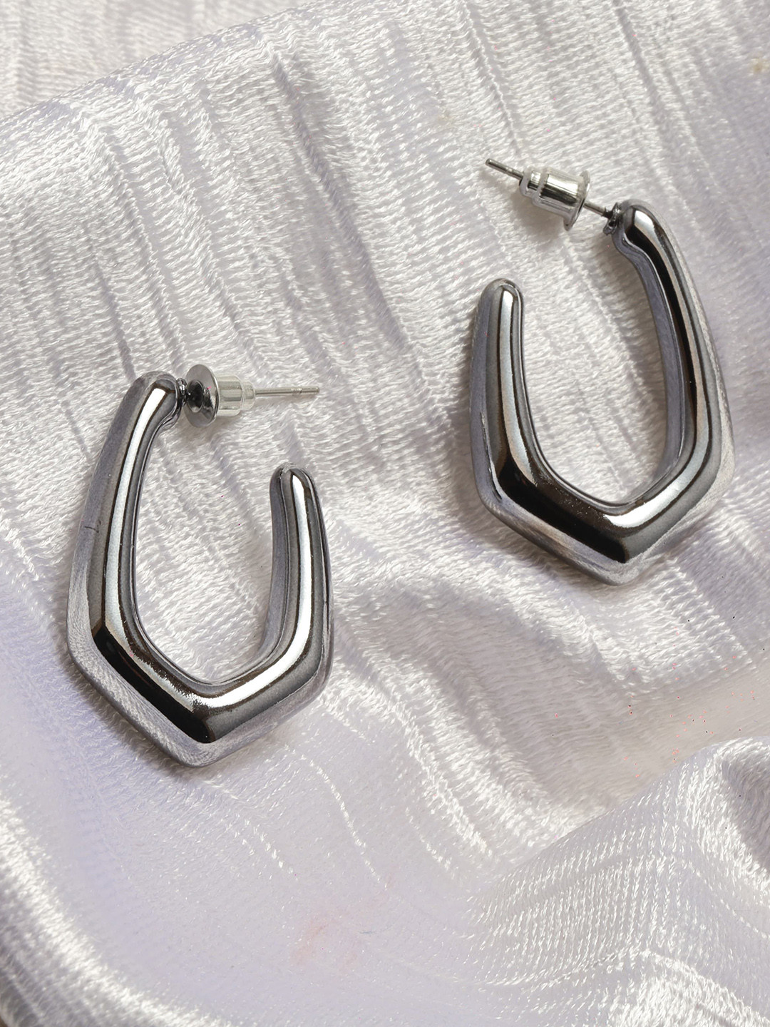 

Maansh Rhodium Plated Contemporary Hoop Earrings, Grey