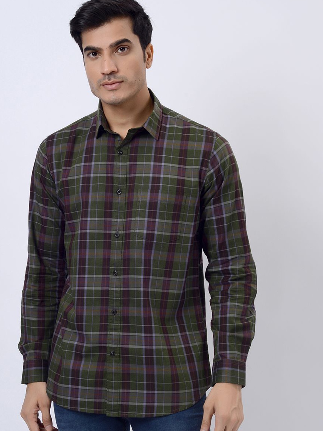 

JADE BLUE Men Slim Fit Tartan Checks Opaque Checked Casual Shirt, Green